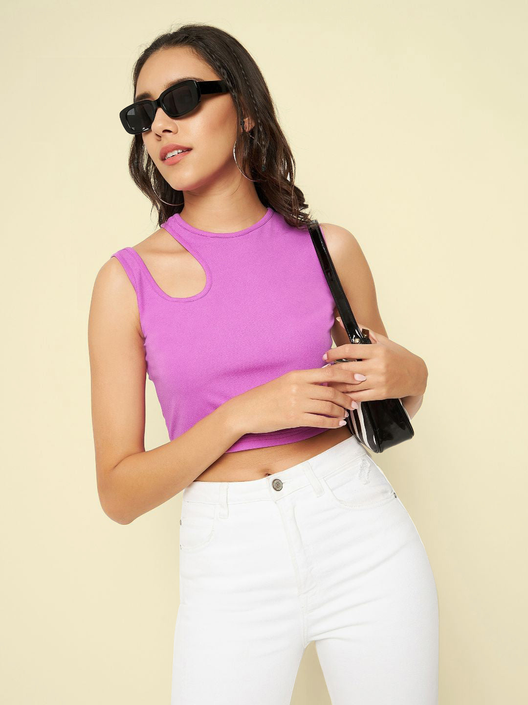 Cotton Stretchable Shoulder Cutout Crop Top - Uptownie