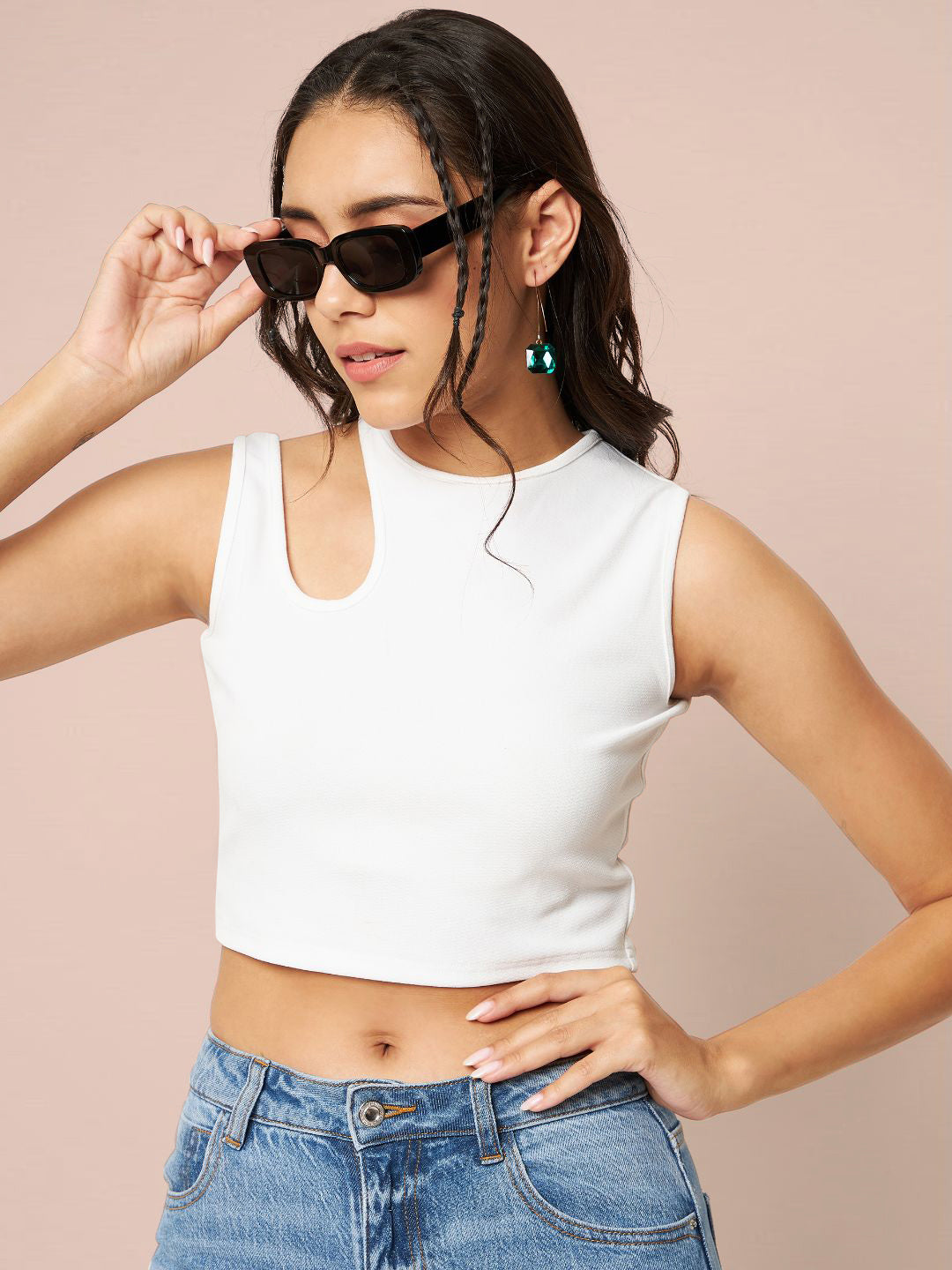 Cotton Stretchable Shoulder Cutout Crop Top - Uptownie