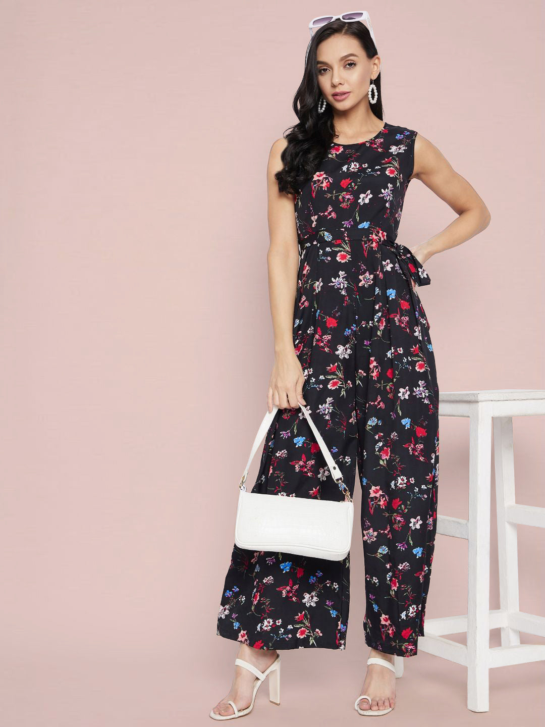 Waist-Tie Full Length Palazzo Jumpsuit - Uptownie