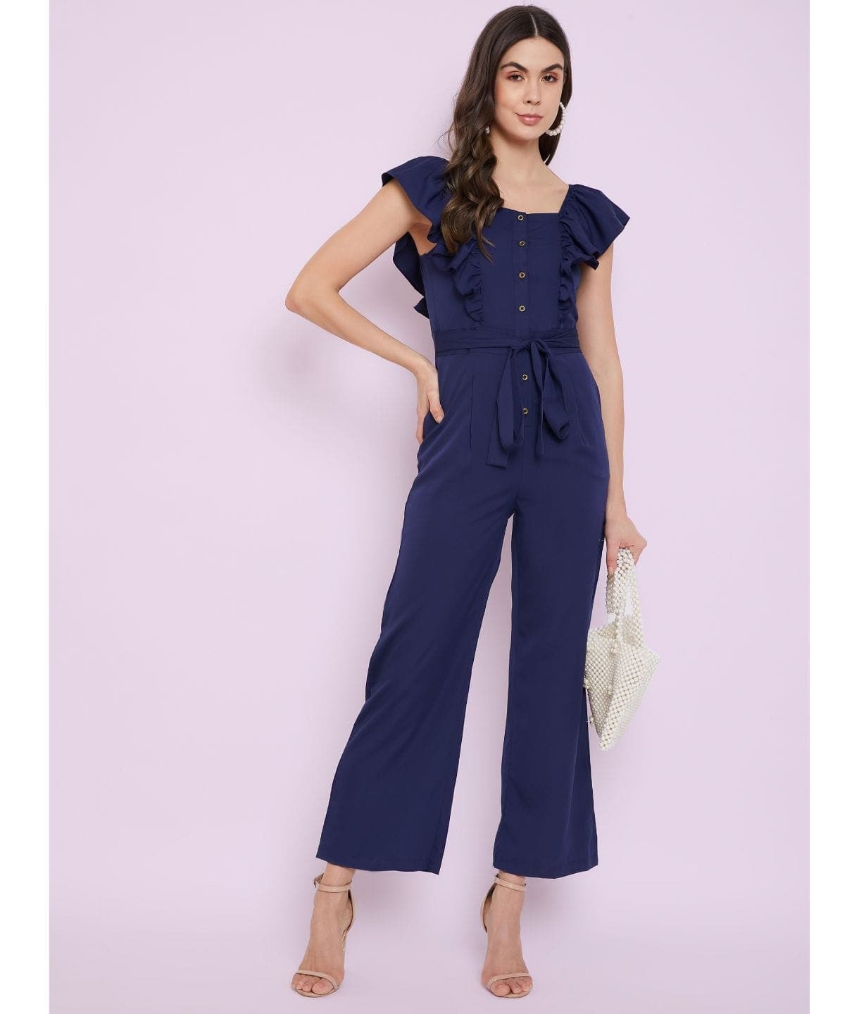 Short Ruffle Sleeved Jumpsuit - Uptownie