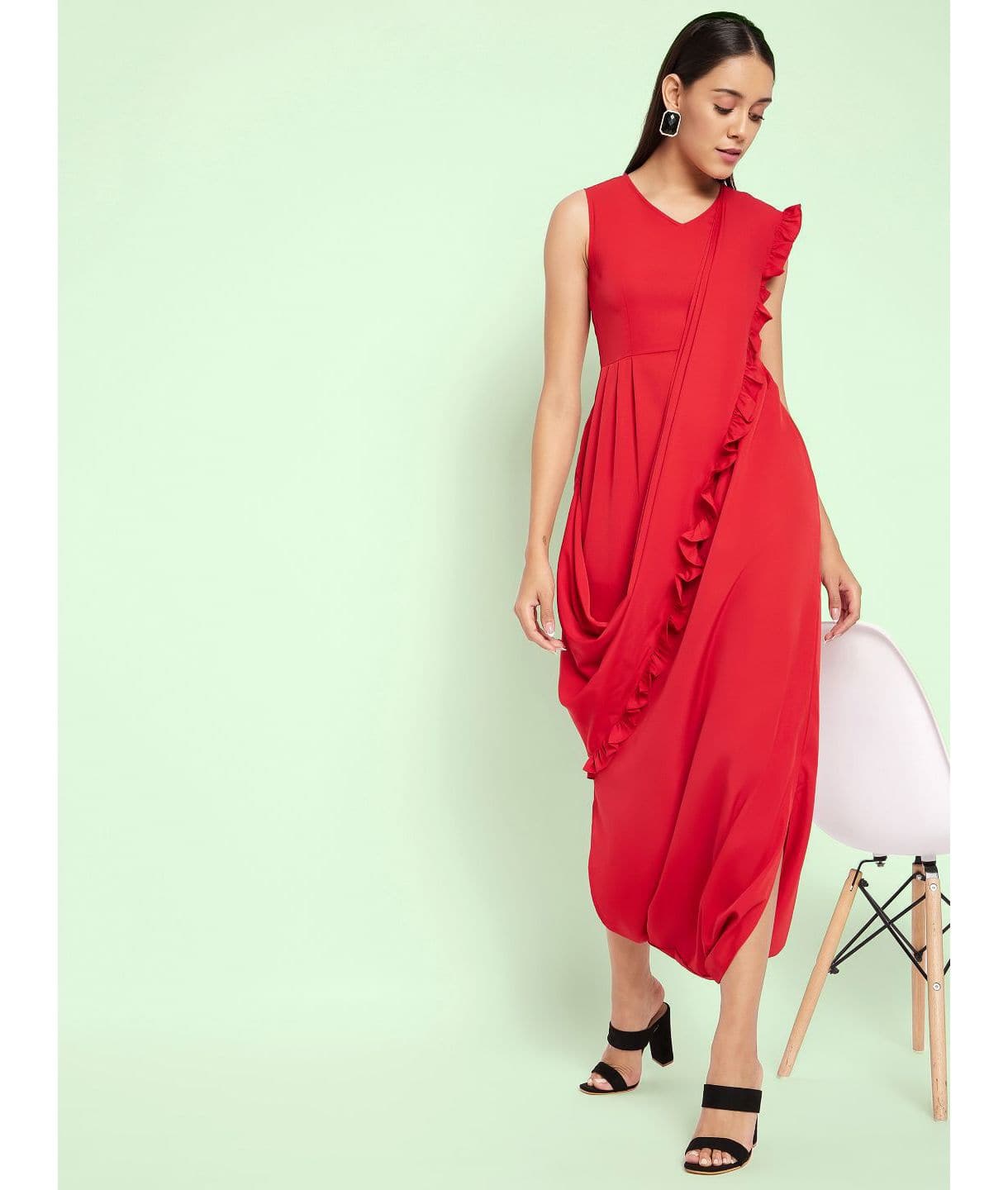 Dhoti Jumpsuit with Attached Dupatta - Uptownie