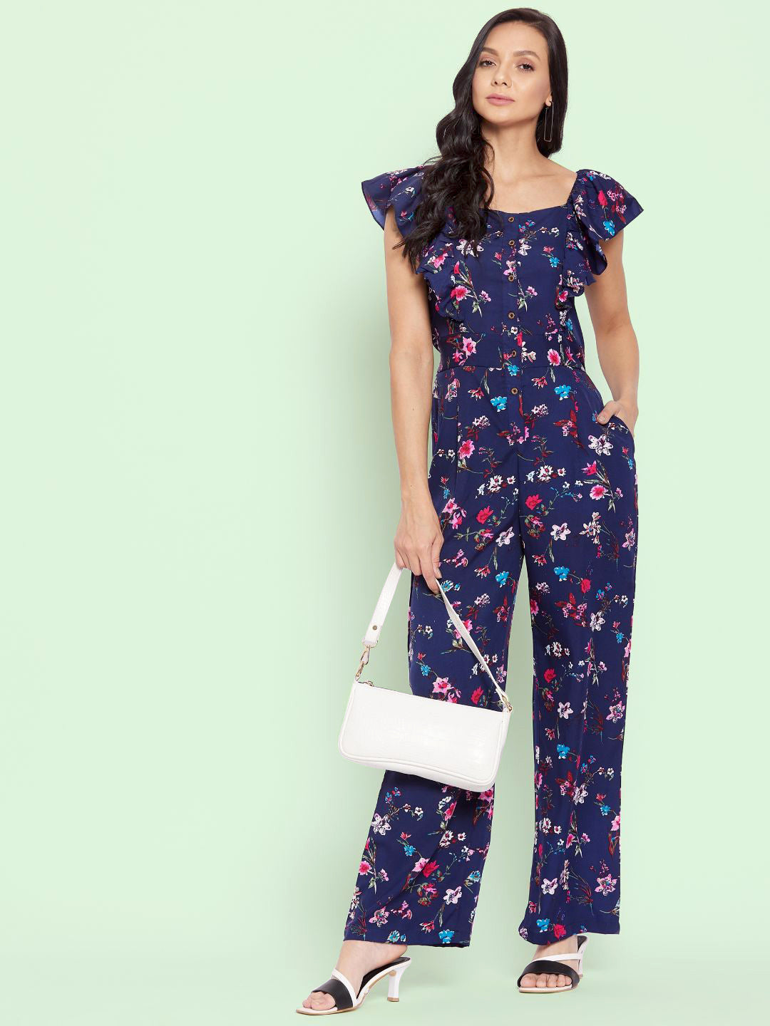 Short Ruffle Sleeved Jumpsuit - Uptownie