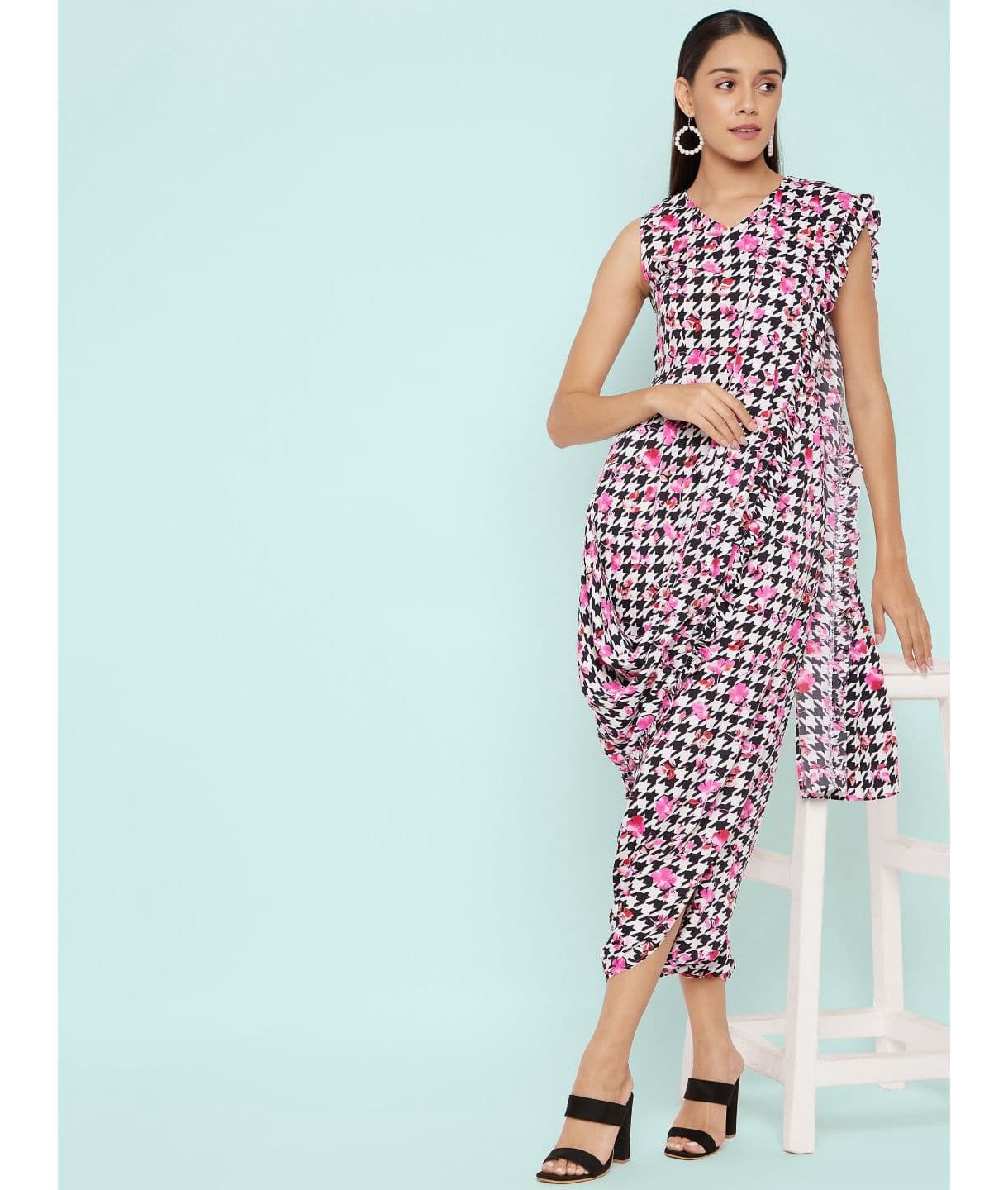 Plus Dhoti Jumpsuit with Attached Dupatta - Uptownie