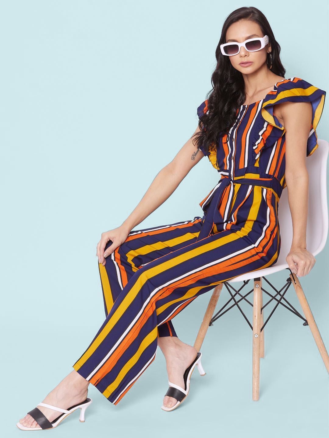 Short Ruffle Sleeved Jumpsuit - Uptownie
