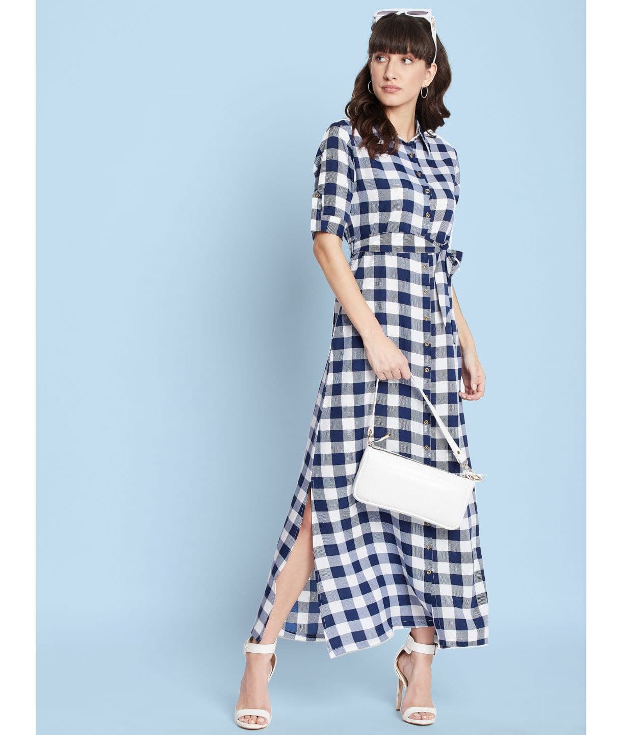 Collar Buttoned Down Shirt Maxi Dress - Uptownie