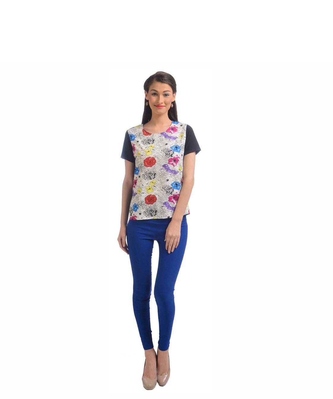 Floral Print White Casual Crepe Top - Uptownie