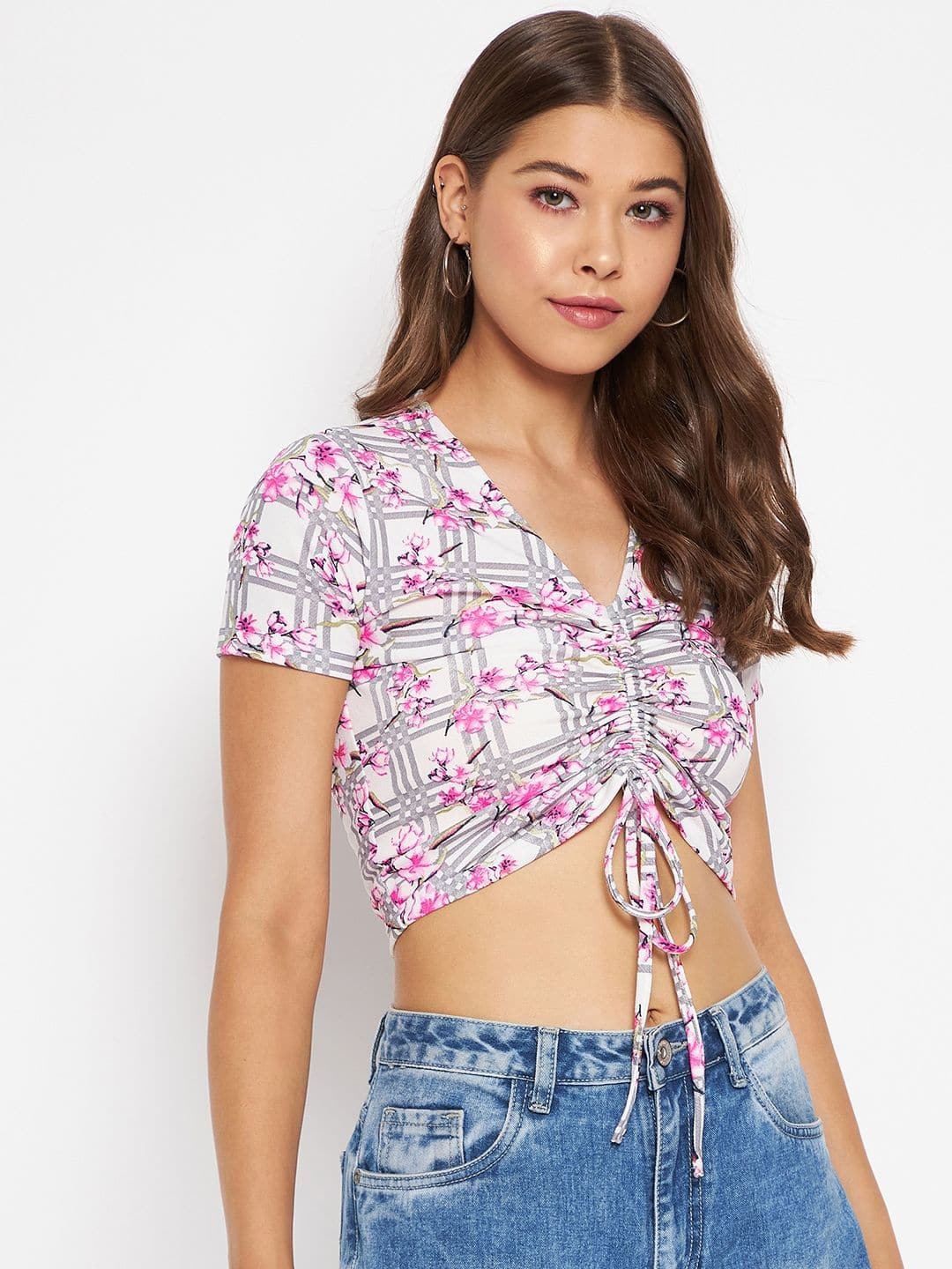 Cotton Stretchable Front Drawstring Crop Top - Uptownie