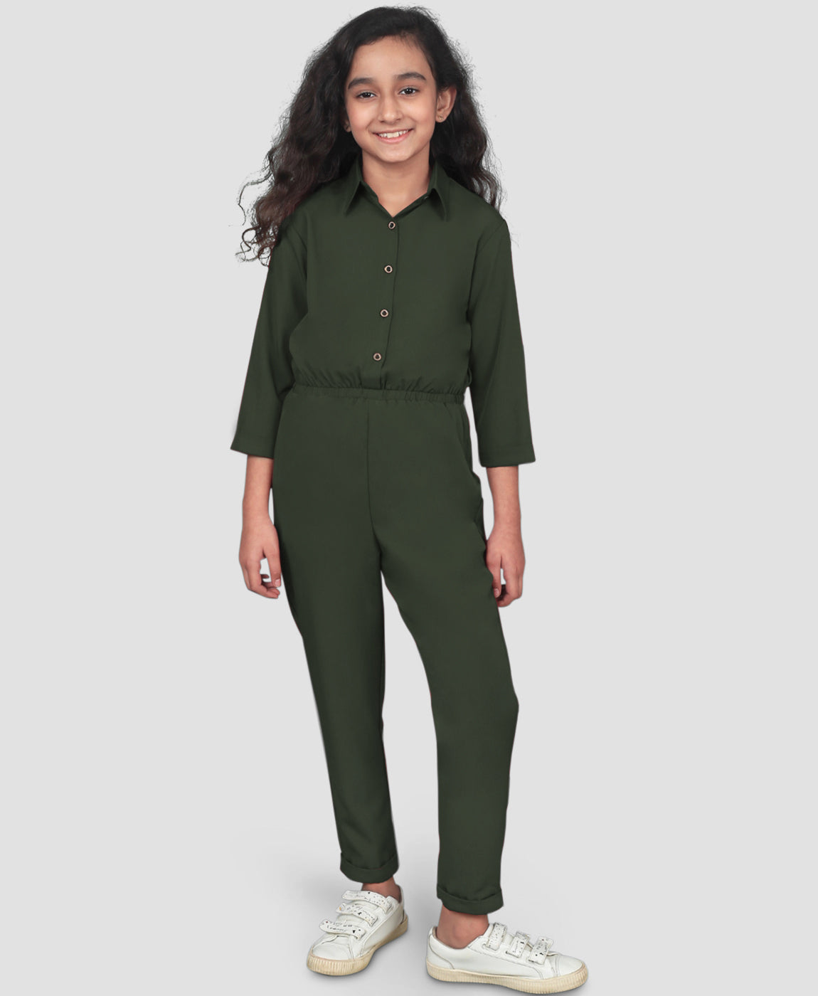Buttoned Down Roll-up Jumpsuit for Girls - Uptownie