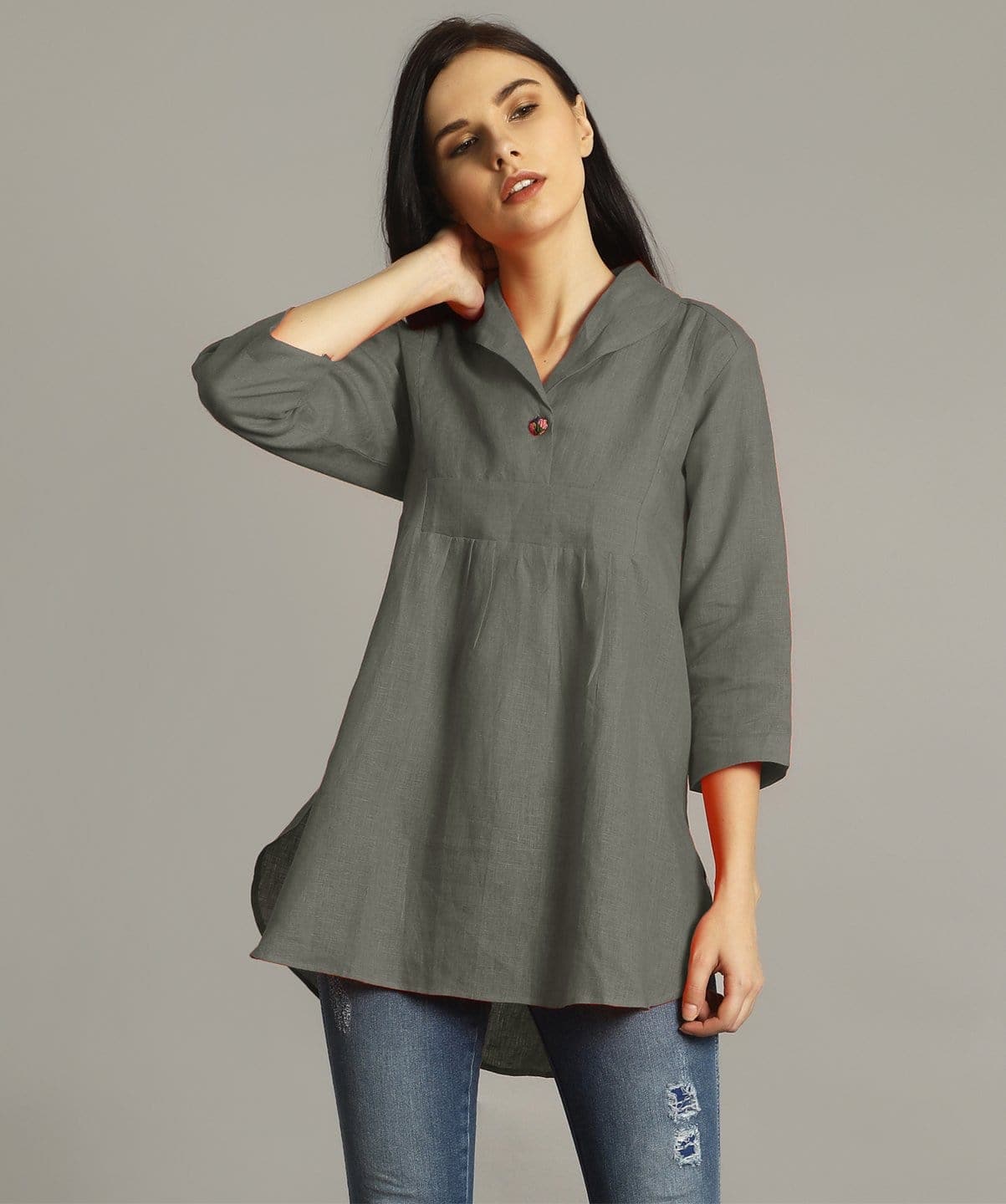 Grey High-Low Linen Tunic - Uptownie