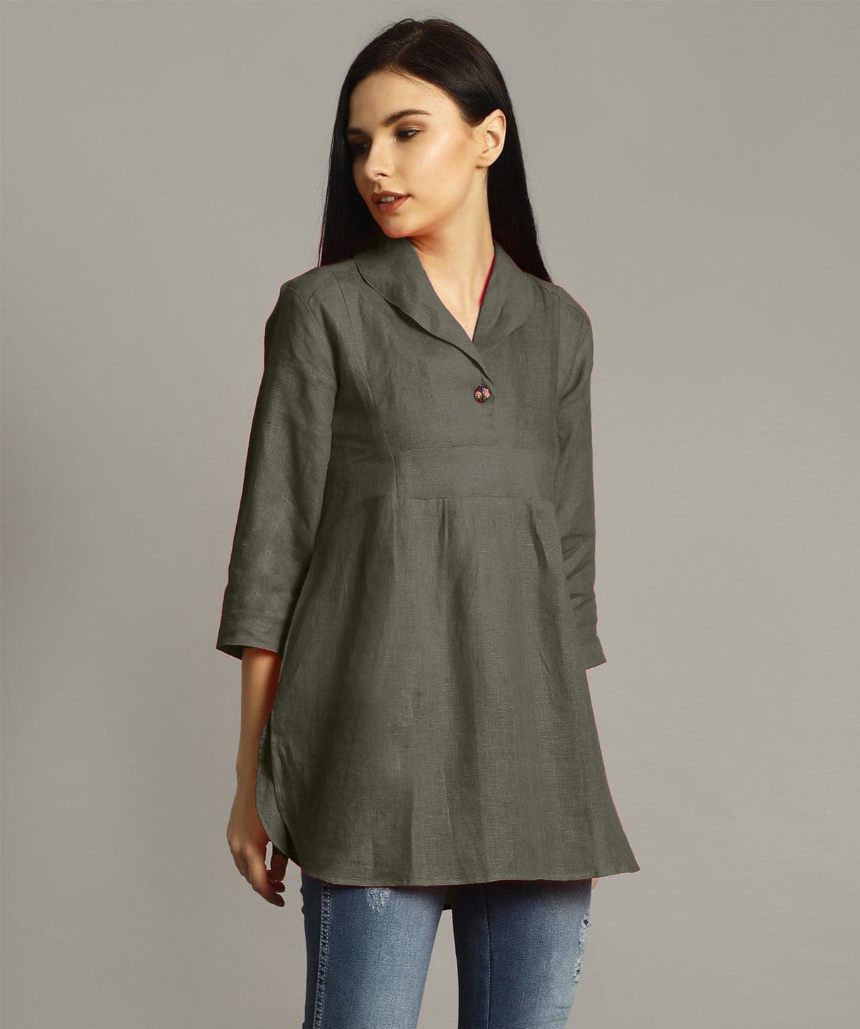 Grey High-Low Linen Tunic - Uptownie