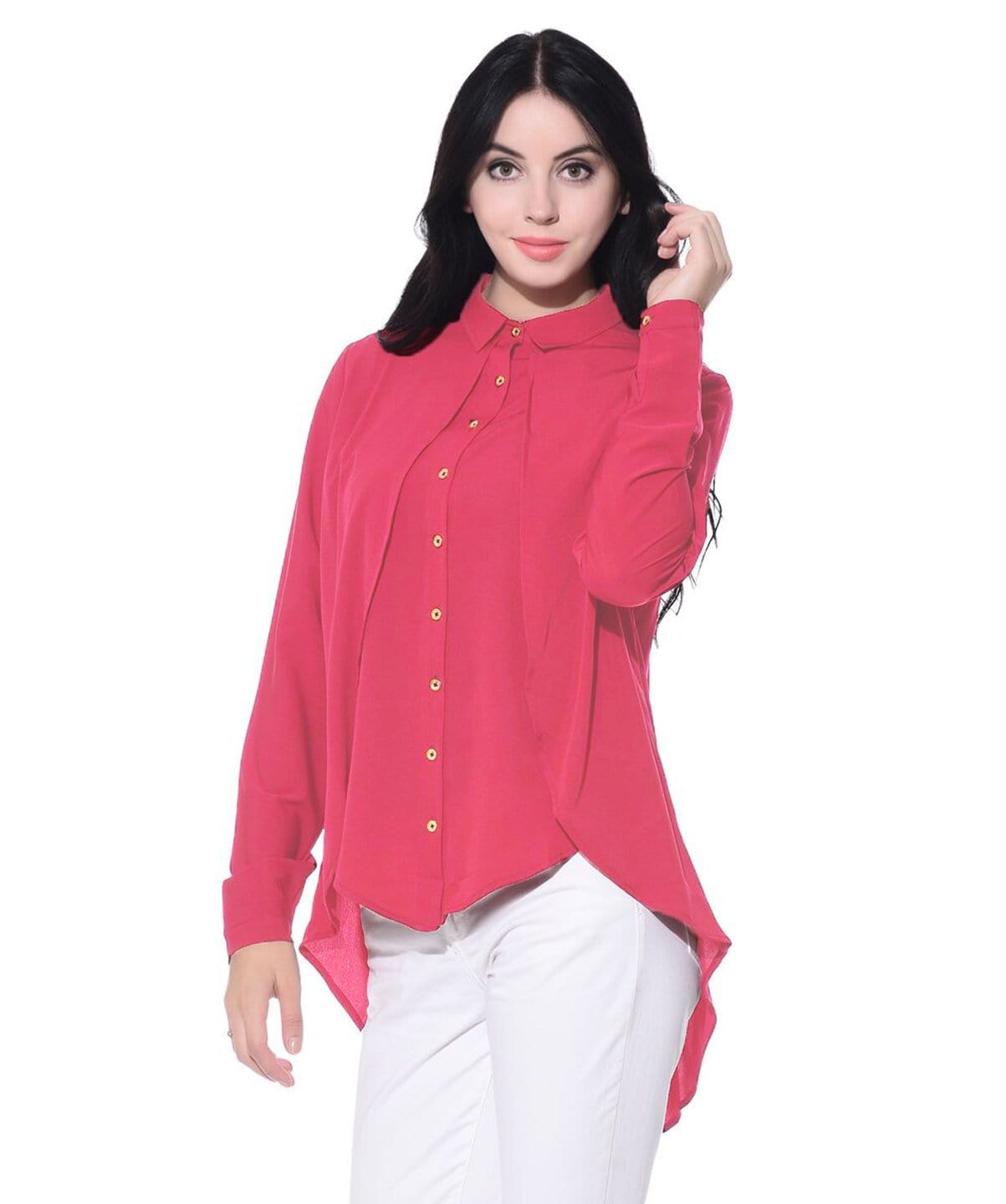 Ruffle Overlay Crepe Shirt - Uptownie