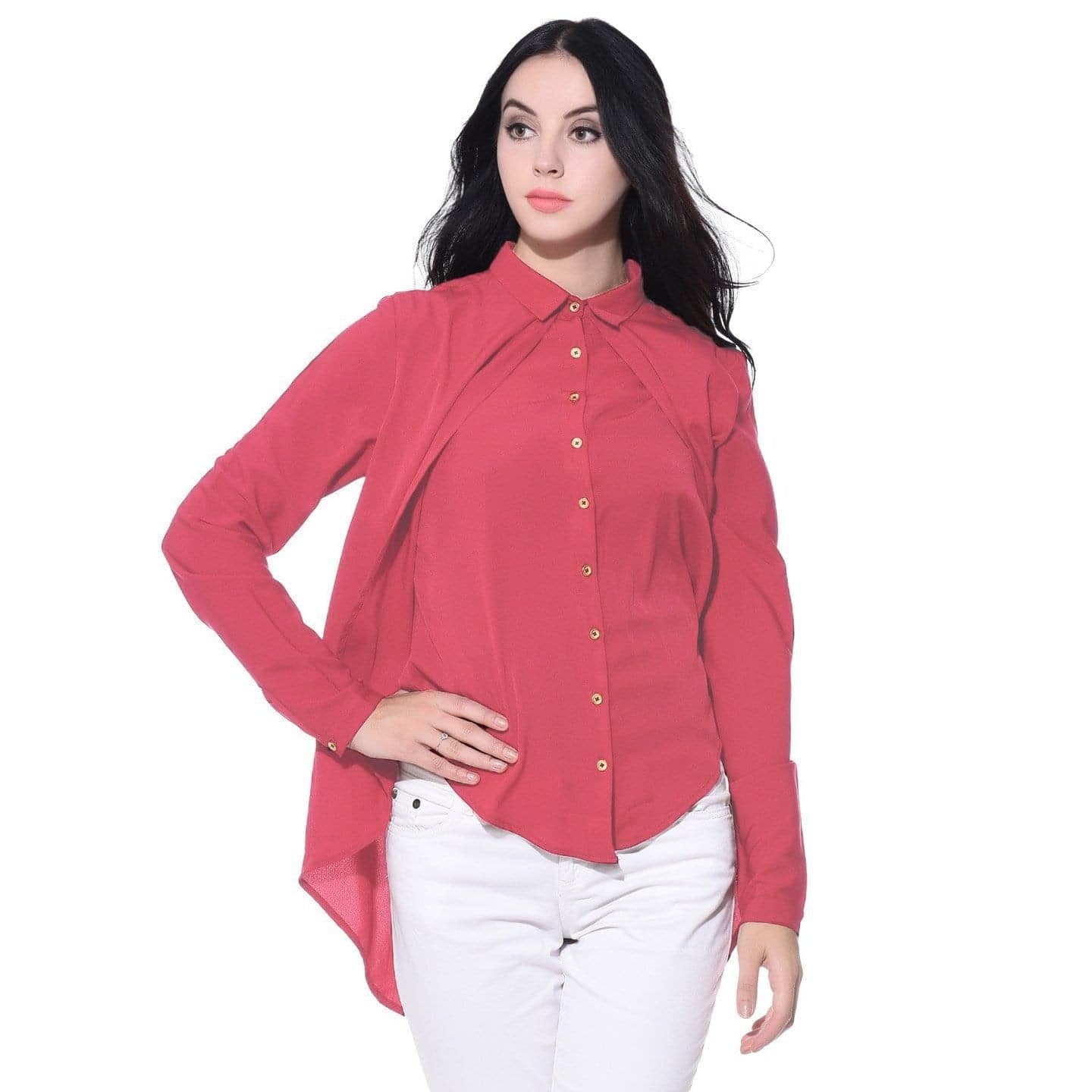 Ruffle Overlay Crepe Shirt - Uptownie