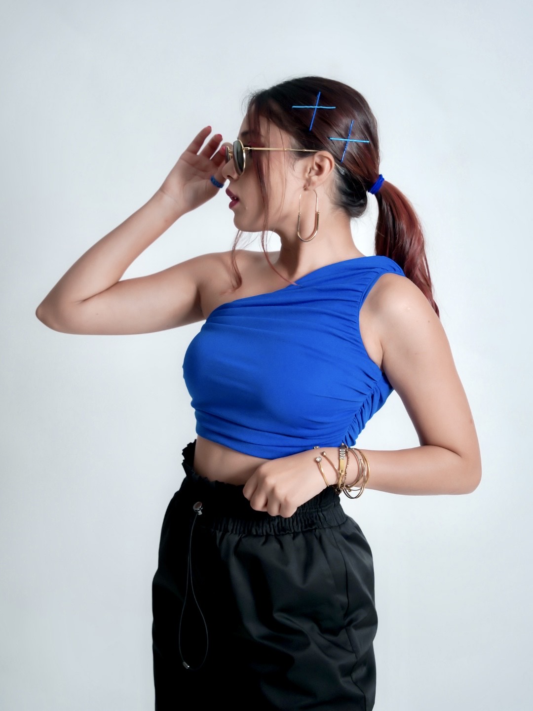 Stretchable One Shoulder Top with Gathered Sides - Uptownie
