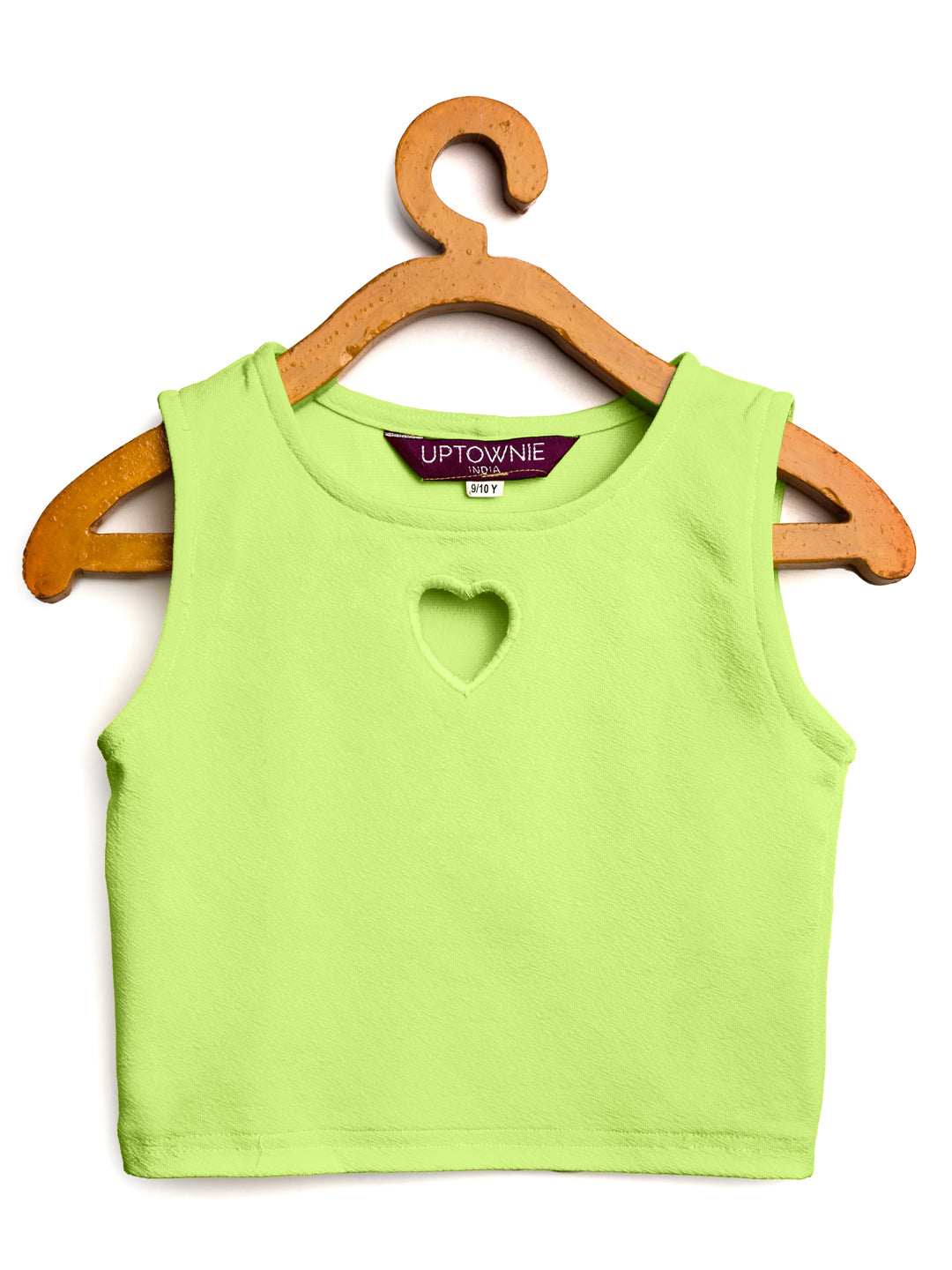 Cotton Stretchable Round Neck Heart Cut-Out Top For Girls - Uptownie