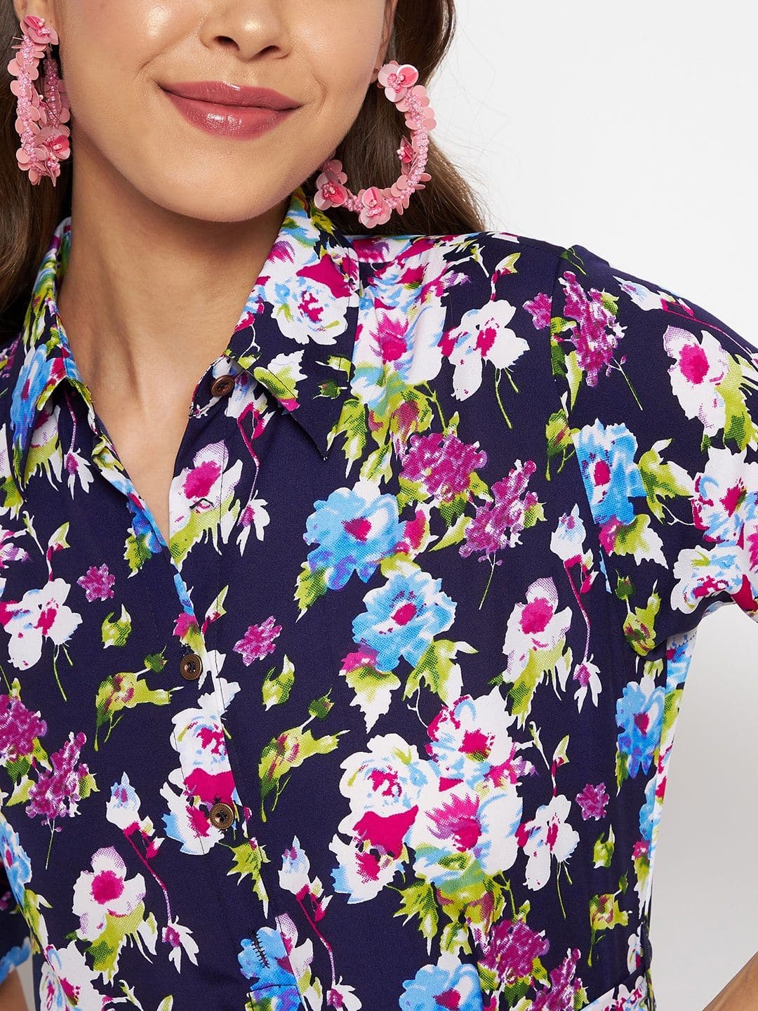 Collar Buttoned Down Shirt Maxi Dress - Uptownie