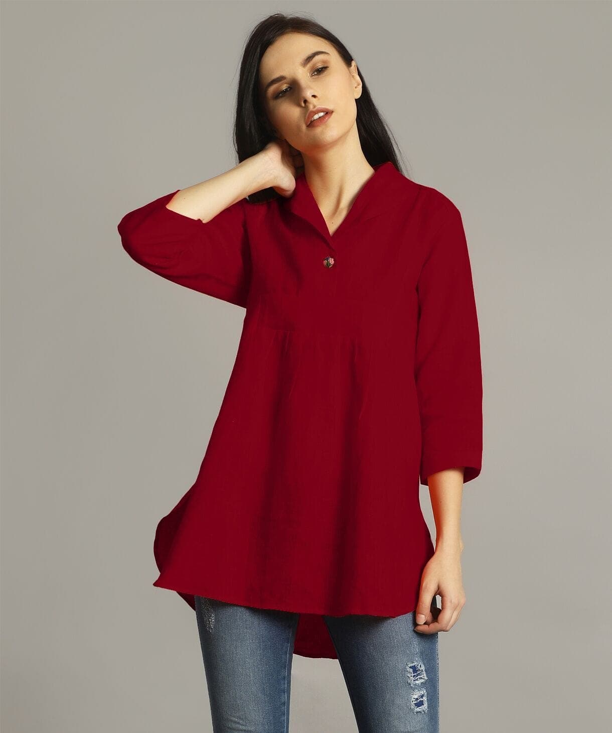 Maroon High-Low Linen Tunic - Uptownie