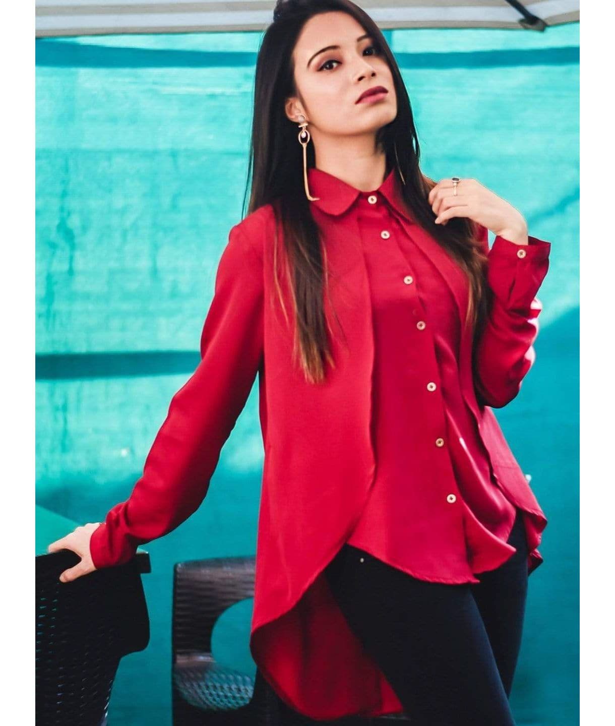 Ruffle Overlay Crepe Shirt - Uptownie