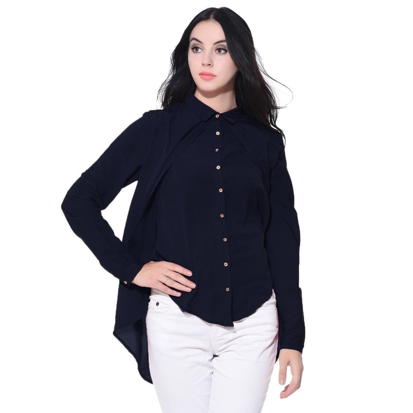 Ruffle Overlay Crepe Shirt - Uptownie