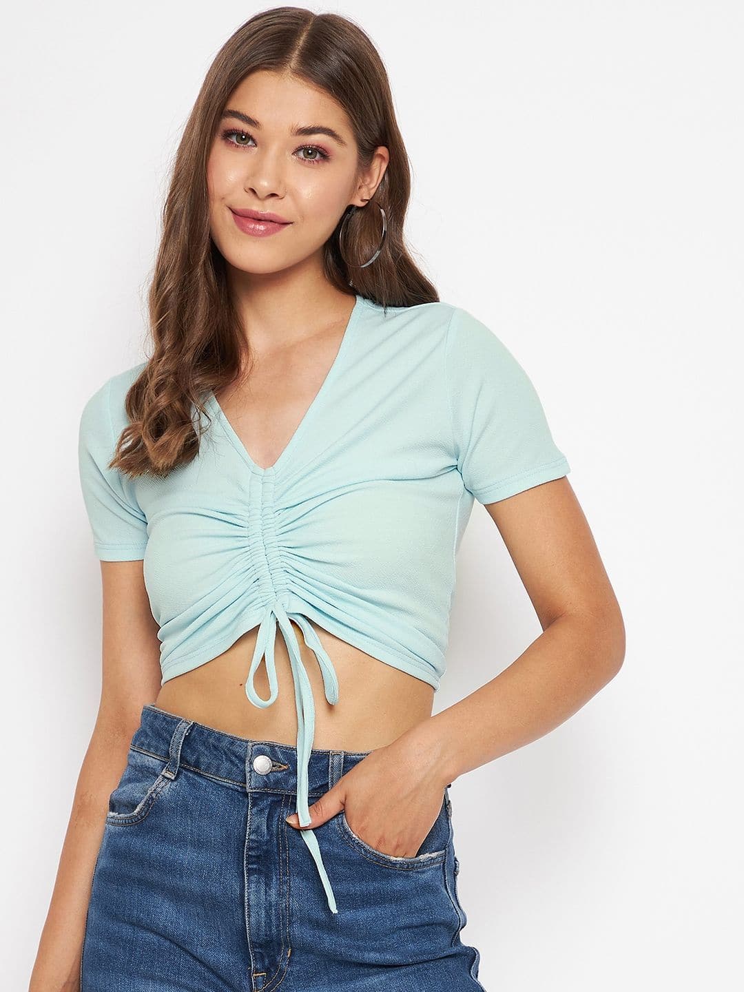 Cotton Stretchable Front Drawstring Crop Top - Uptownie