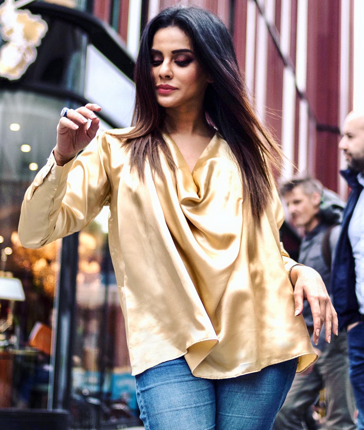 Plus Solid Gold Satin Top - Uptownie