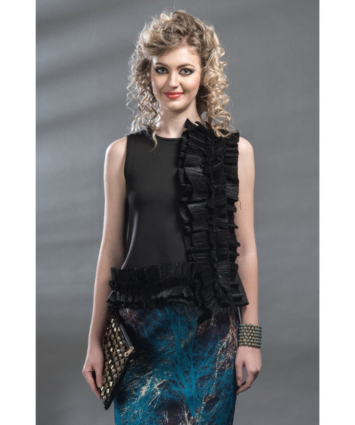 Uptownie X Pearl-Solid Black Ruffles Top - Uptownie