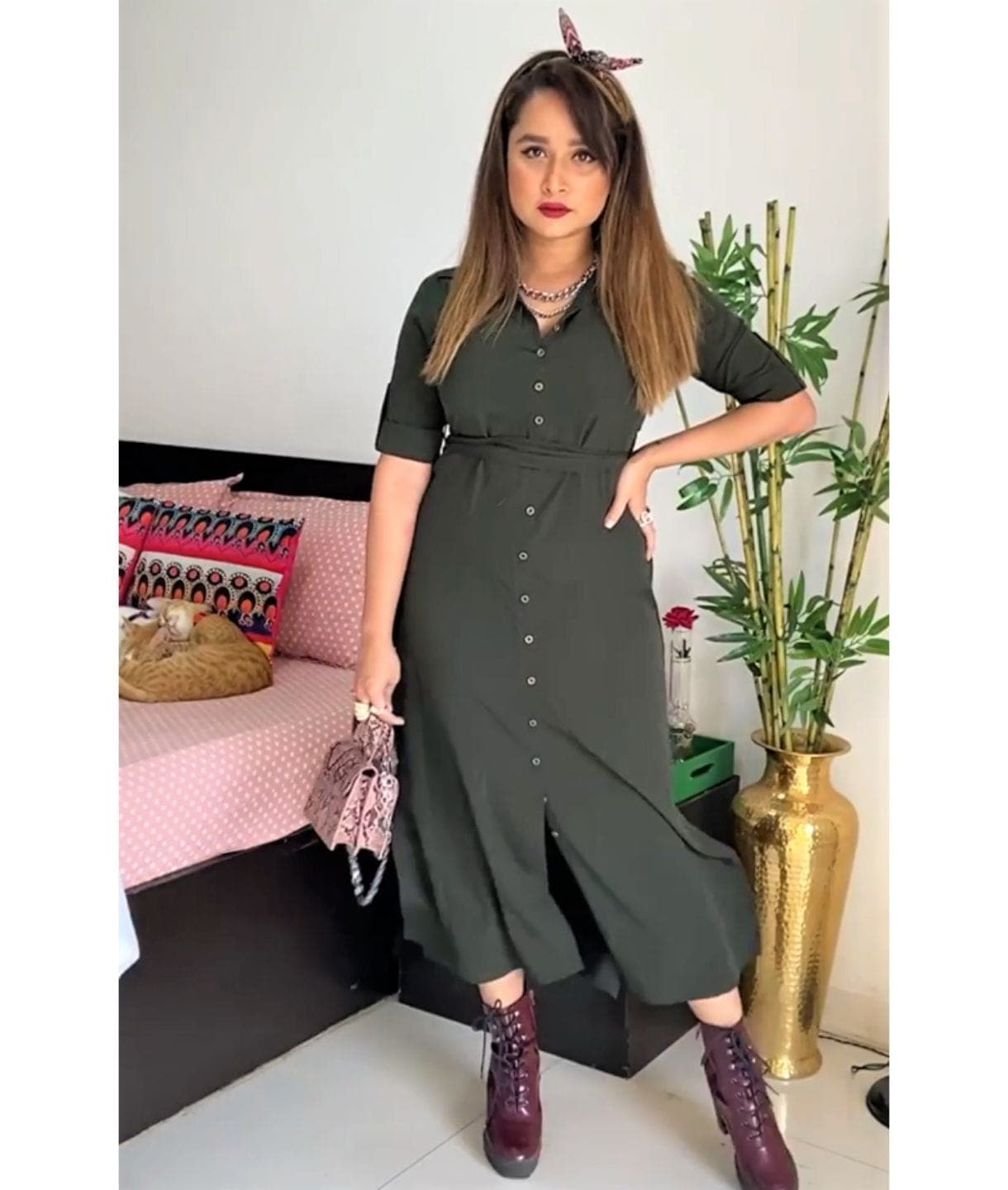 Green shirt maxi dress on sale