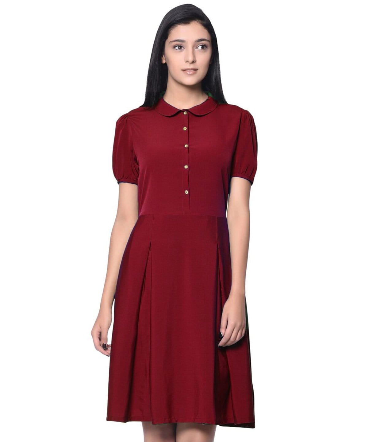 peter pan collar formal dress Green Peter Pan Collar Luxurious Embroidered Long Sleeve Vintage Dress Pink / L main image 0