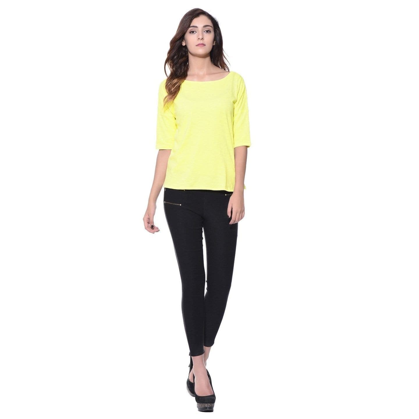 Solid Yellow Cotton T-shirt - Uptownie