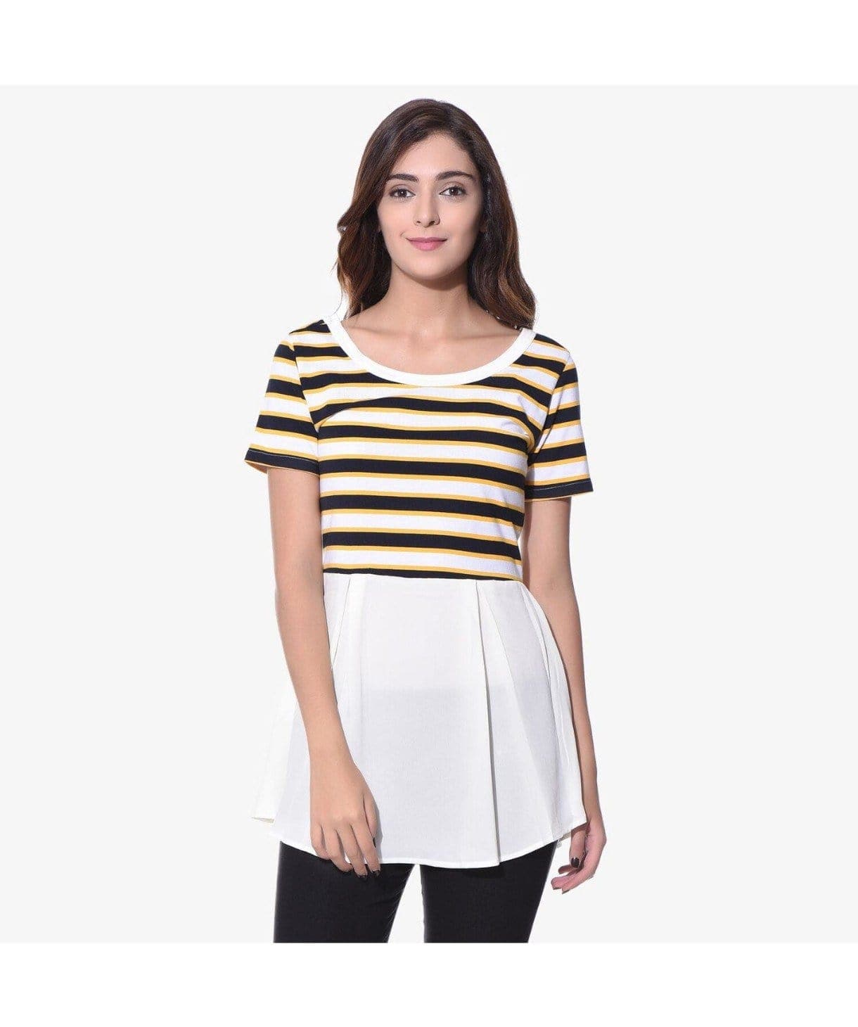 Striped Black & Yellow Top/Tunic (cotton) - Uptownie