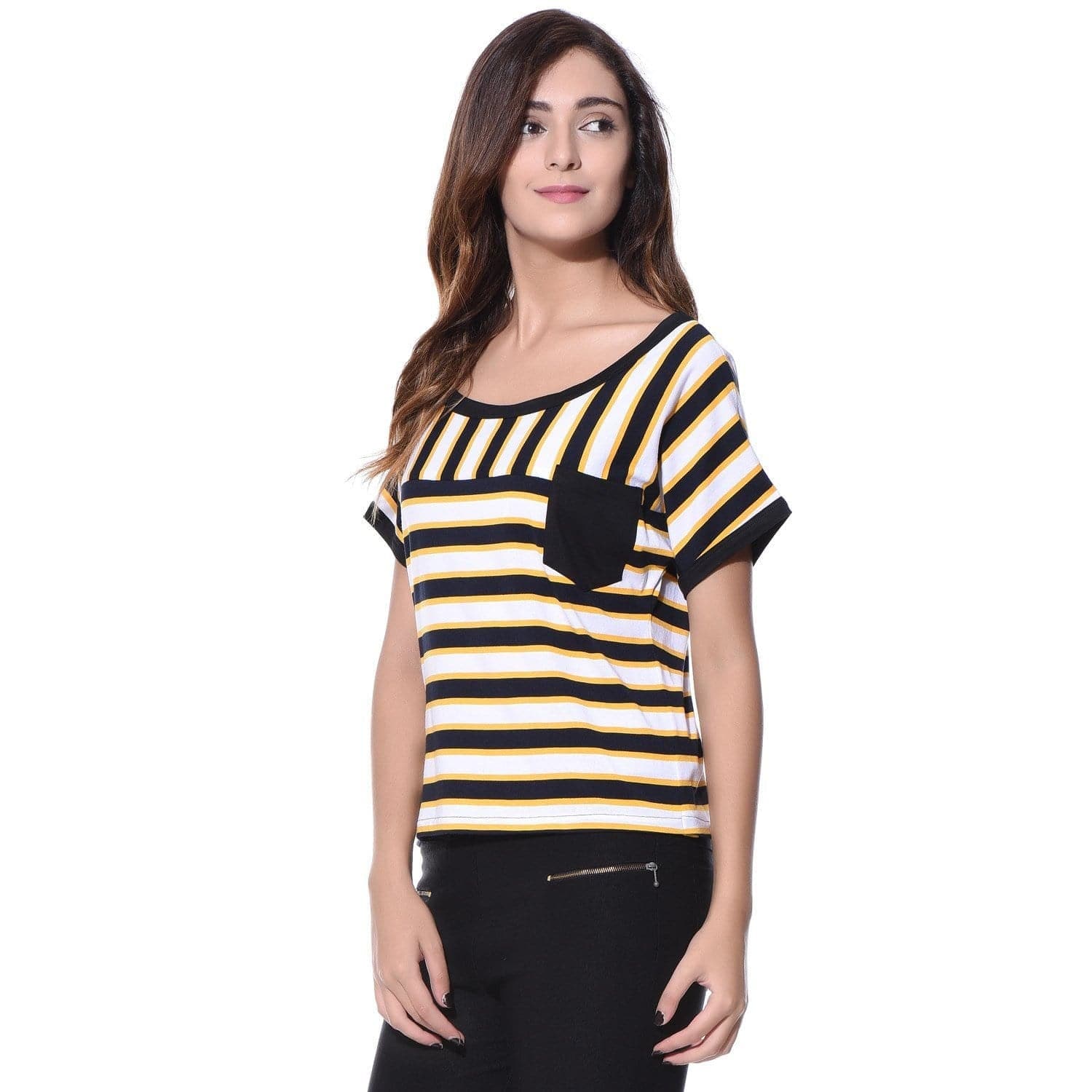 Black & Yellow Striped Cotton T-shirt - Uptownie