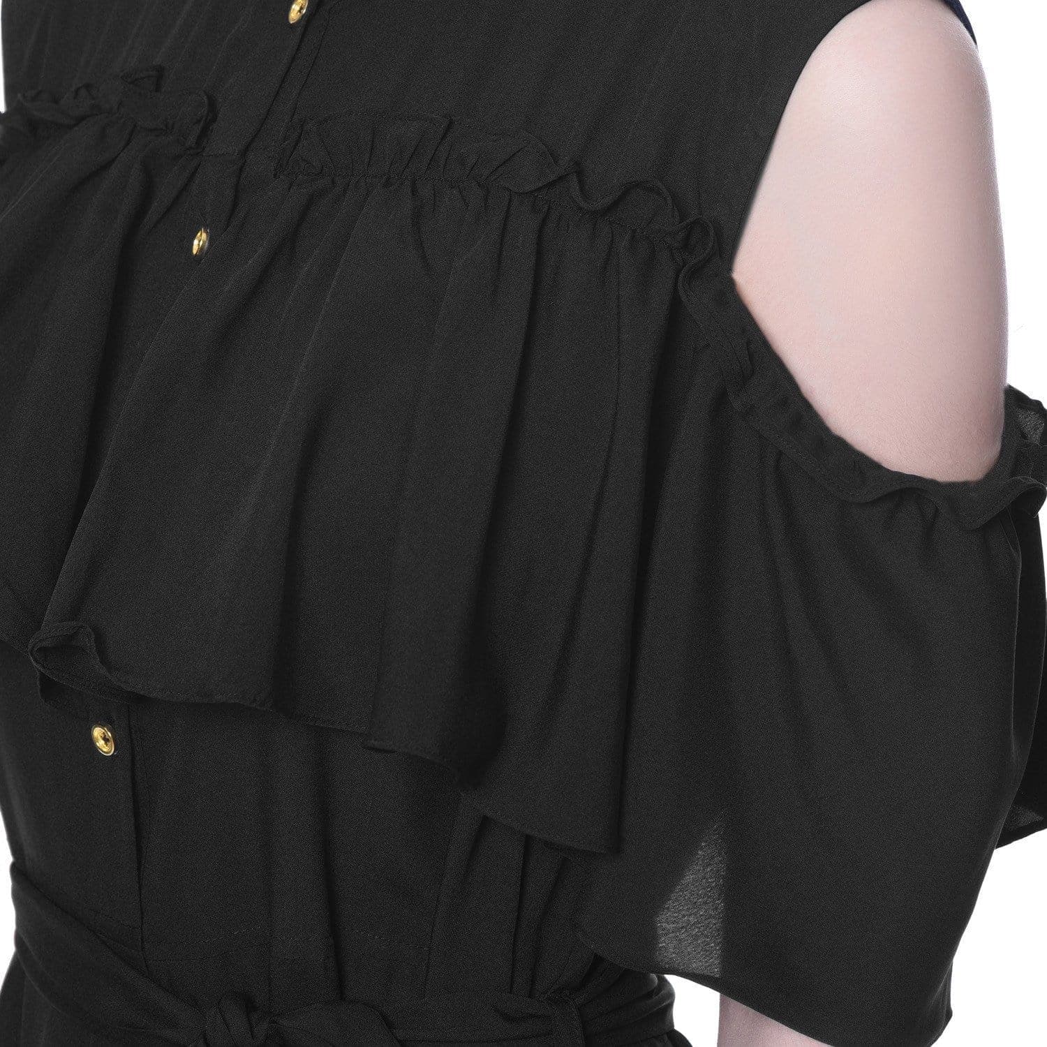 Ruffled Buttoned Cold Shoulder Maxi Dress - Uptownie