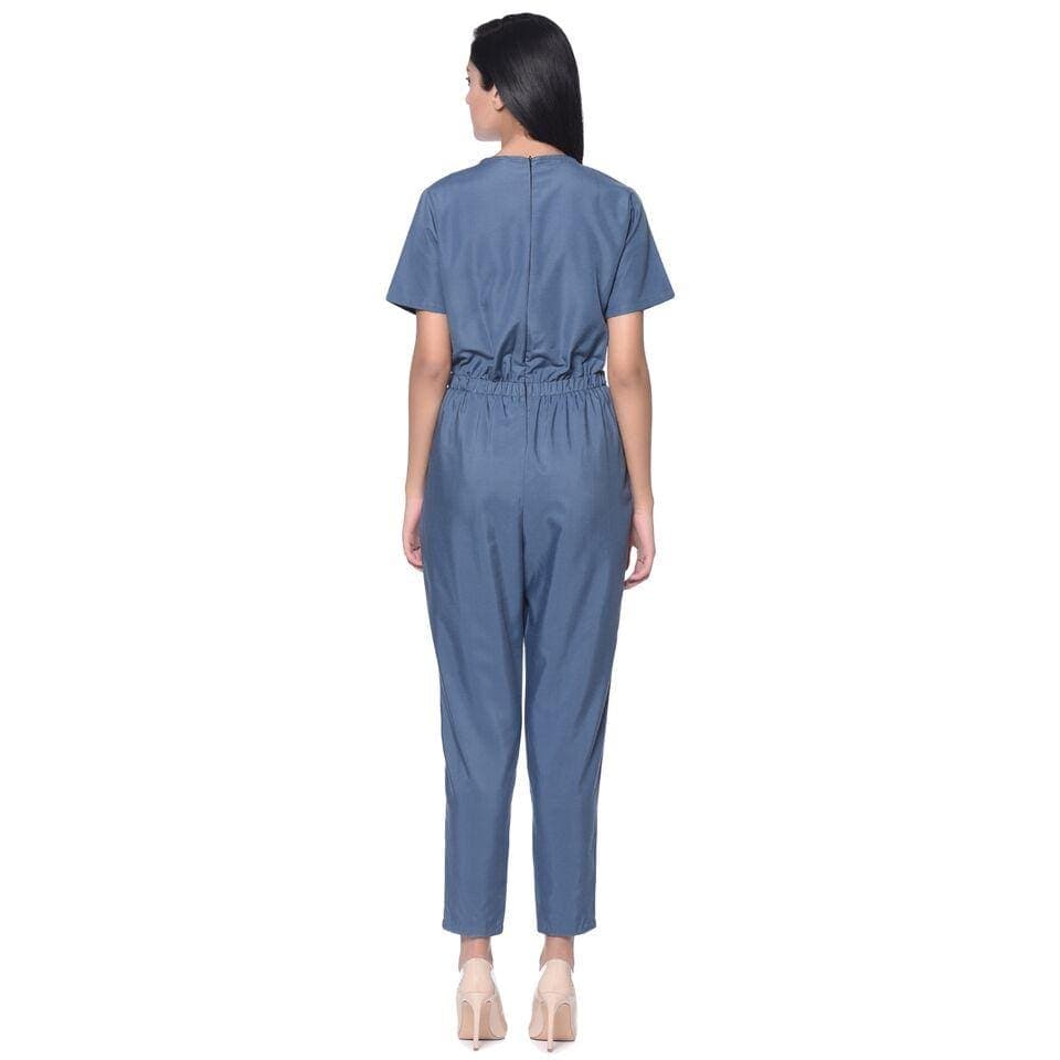 Grey Wrap Neck Jumpsuit - Uptownie