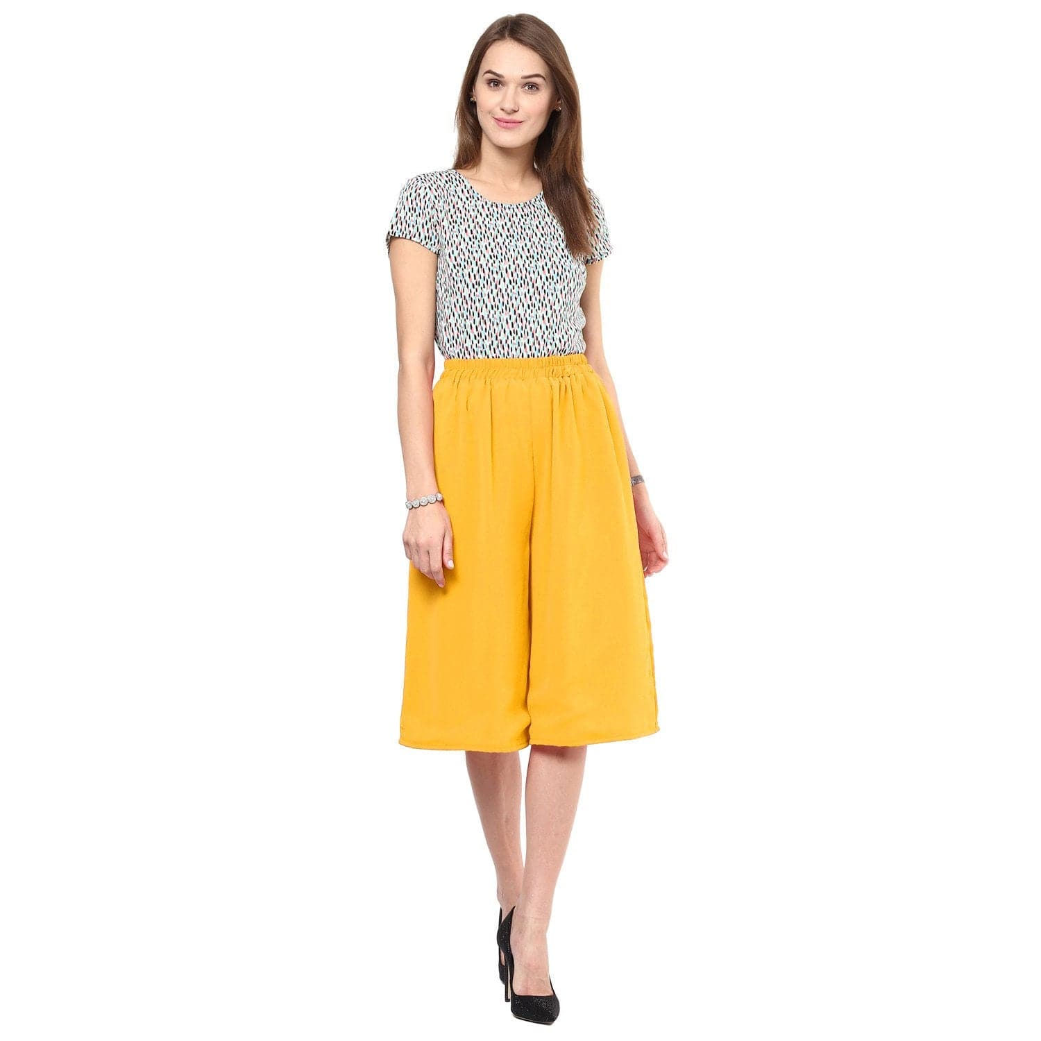 Yellow Georgette Adjustable Culottes - Uptownie