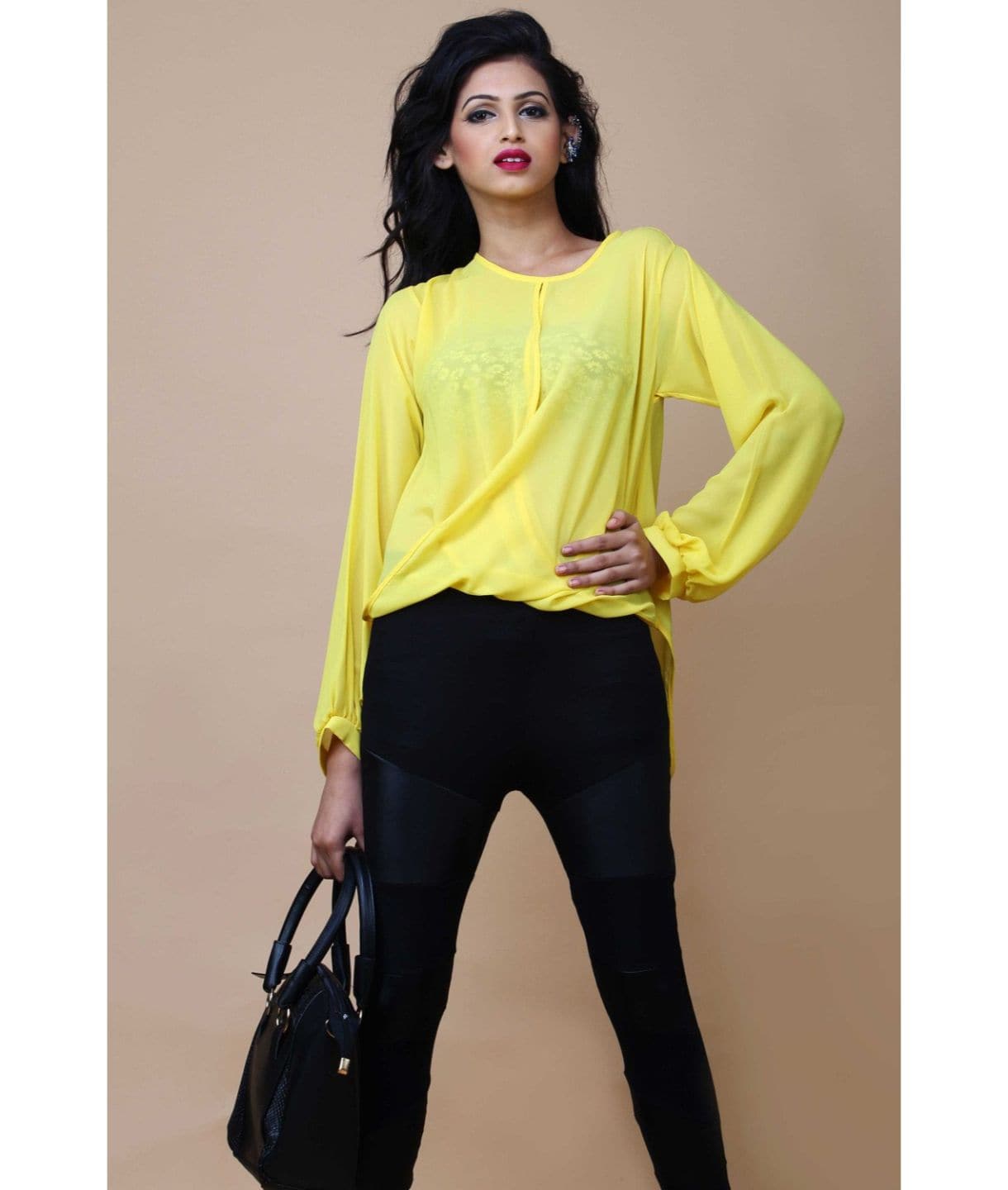 Uptownie X Pearl-Solid Yellow Draped Top - Uptownie