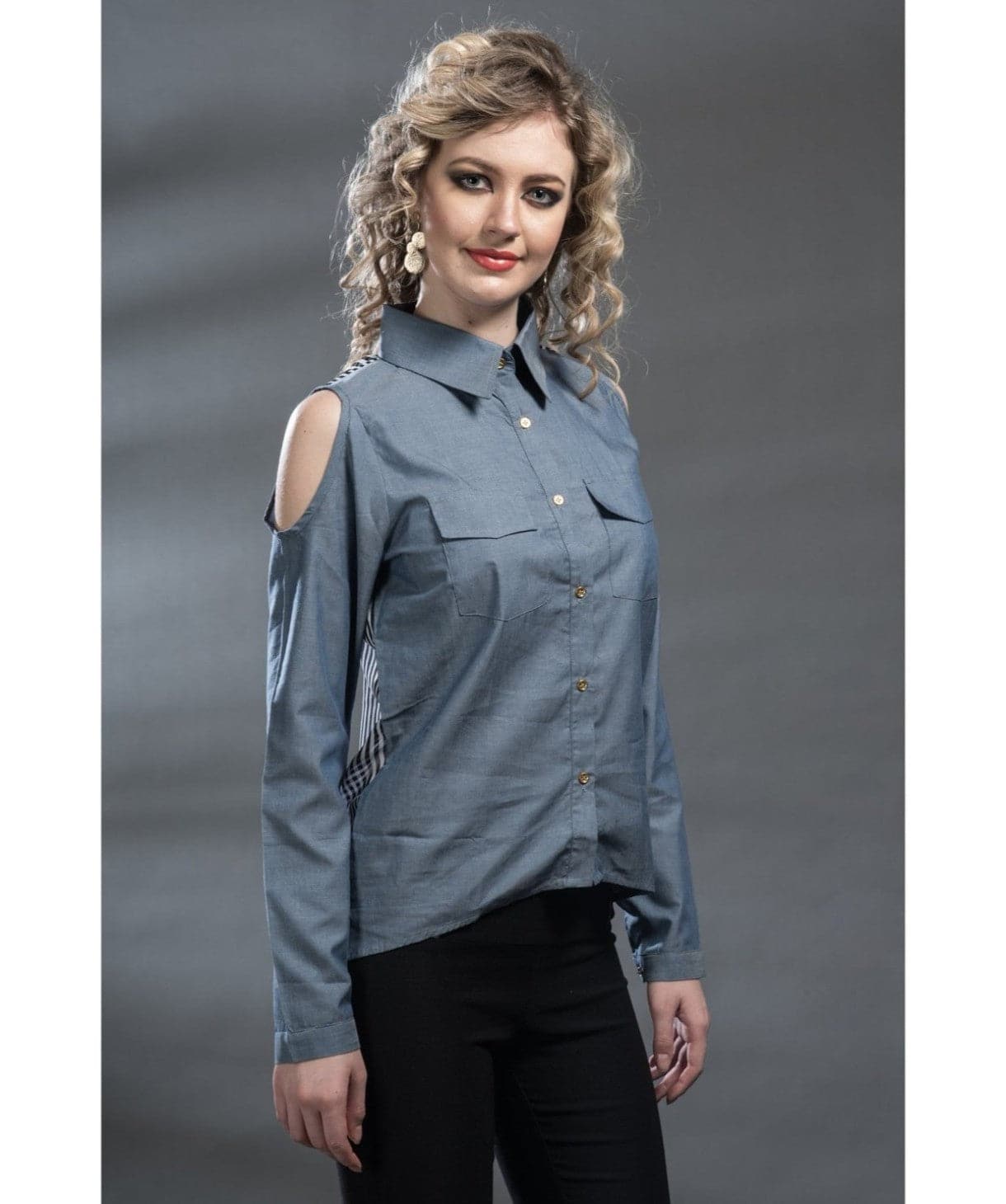 Uptownie X Pearl-Solid Grey Cut-out Shirt - Uptownie