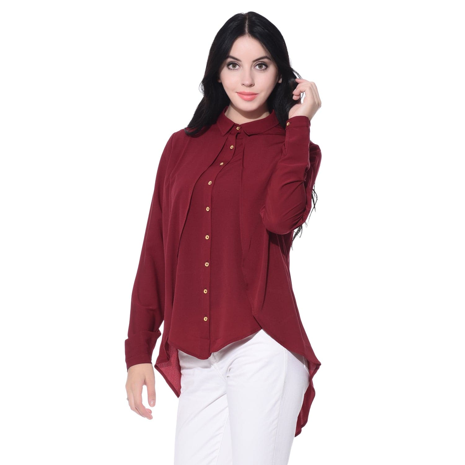 Ruffle Overlay Crepe Shirt - Uptownie