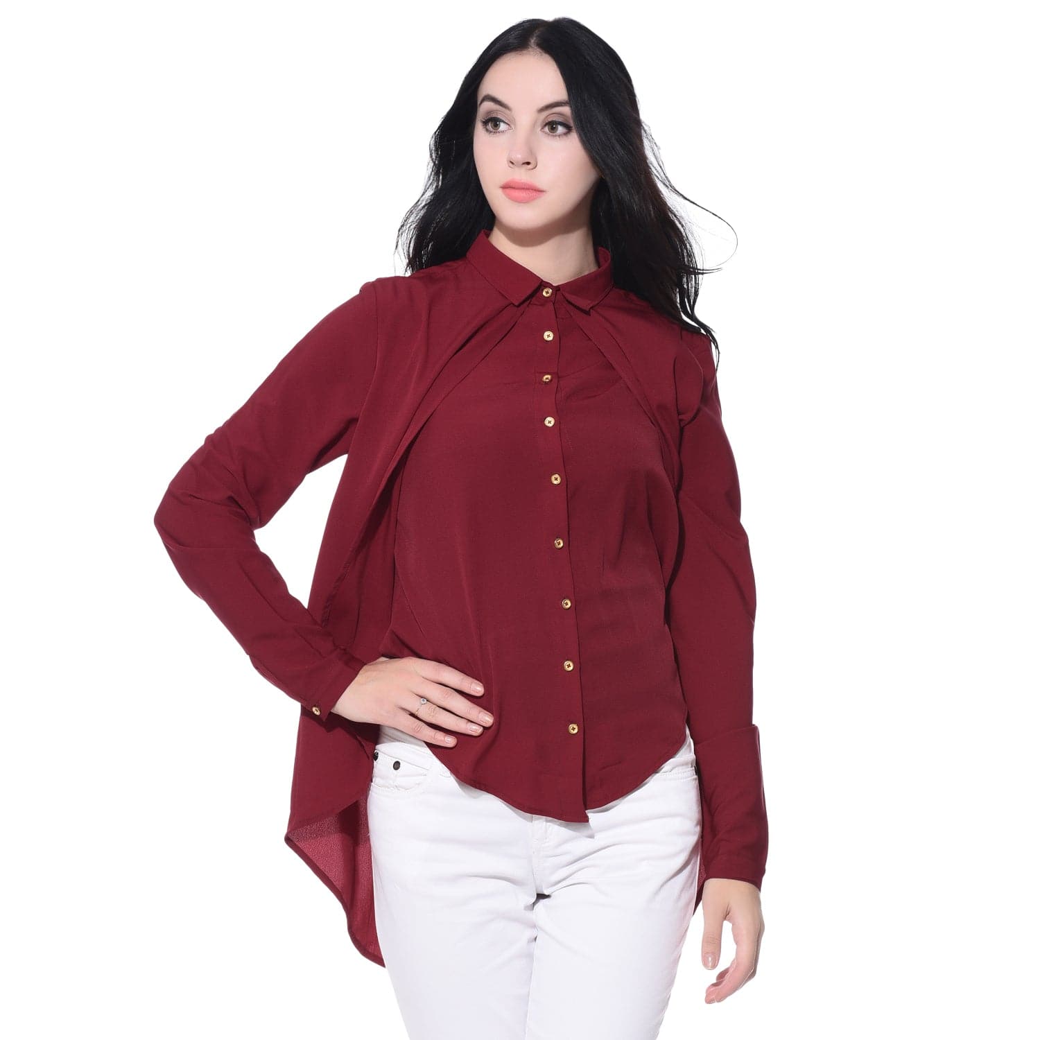 Ruffle Overlay Crepe Shirt - Uptownie