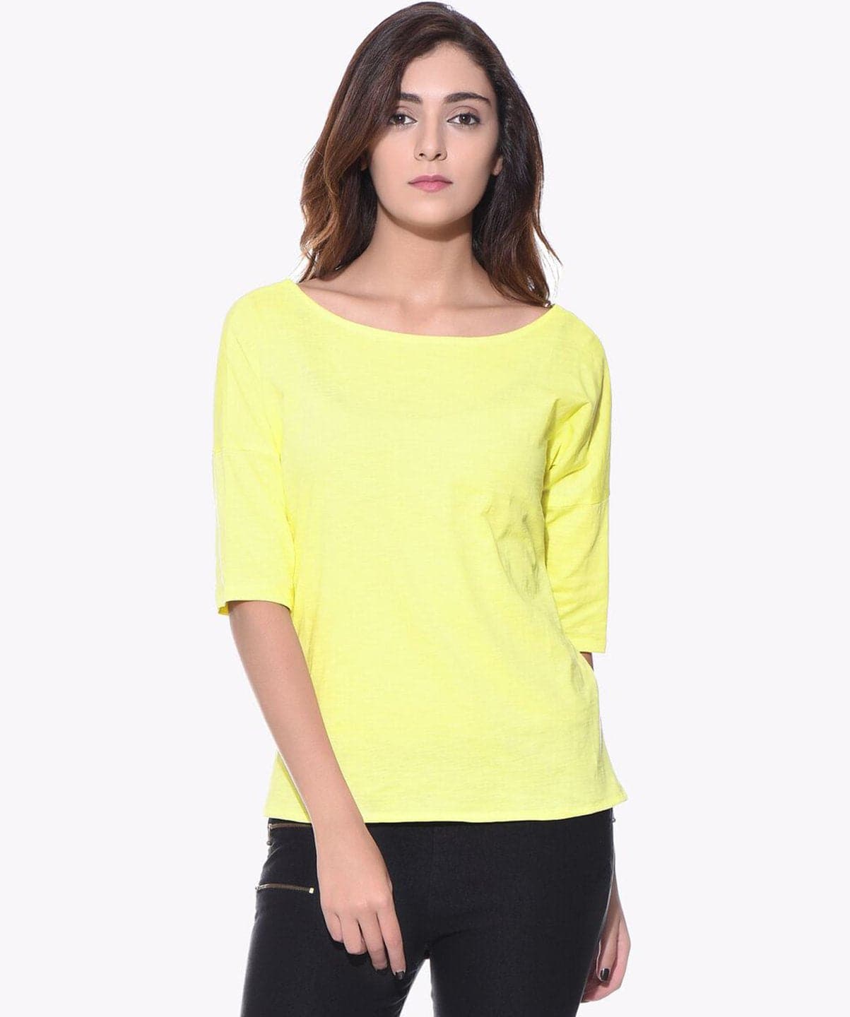 Uptownie Plus Solid Yellow Casual T-shirt (cotton) - Uptownie