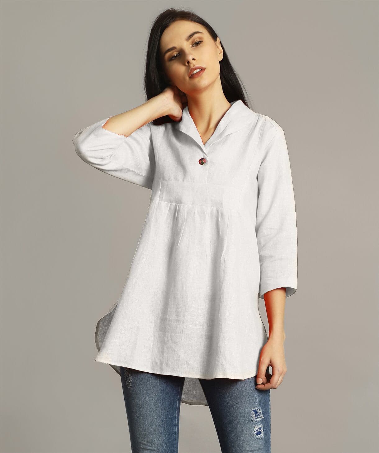 White High-Low Linen Tunic - Uptownie