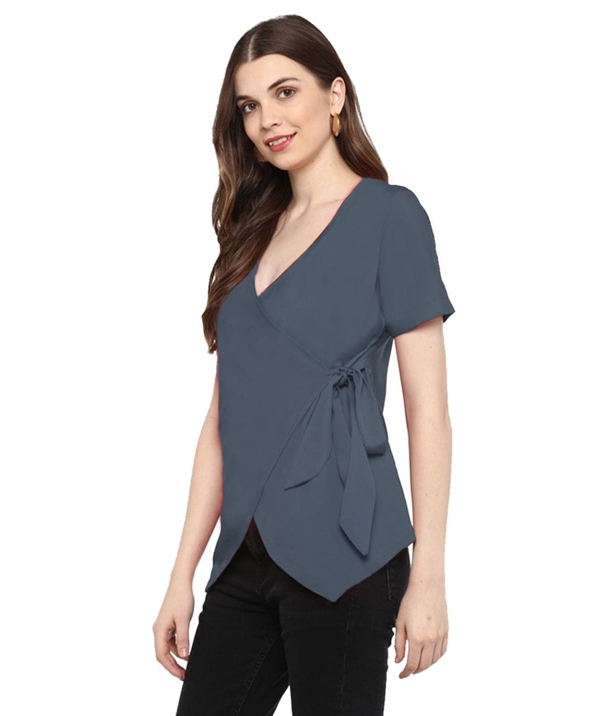 Solid Grey Wrap Top - Uptownie