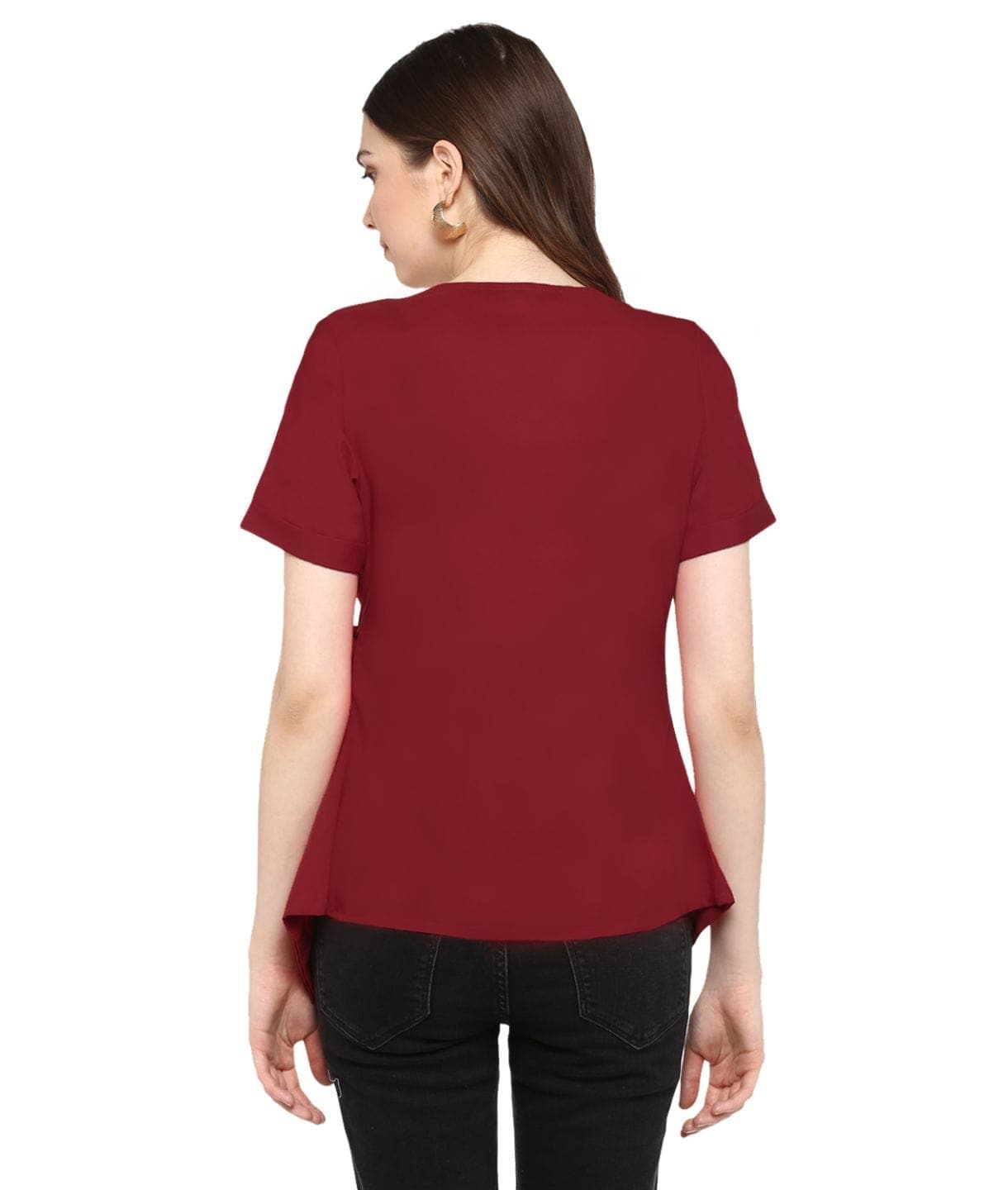 Reddish Maroon Solid Crepe Wrap Top - Uptownie