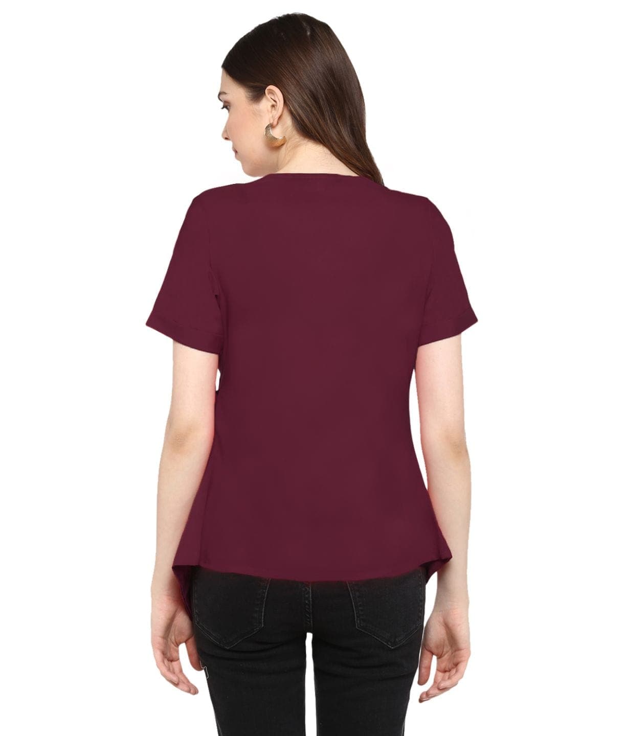 Maroon Solid Crepe Wrap Top - Uptownie