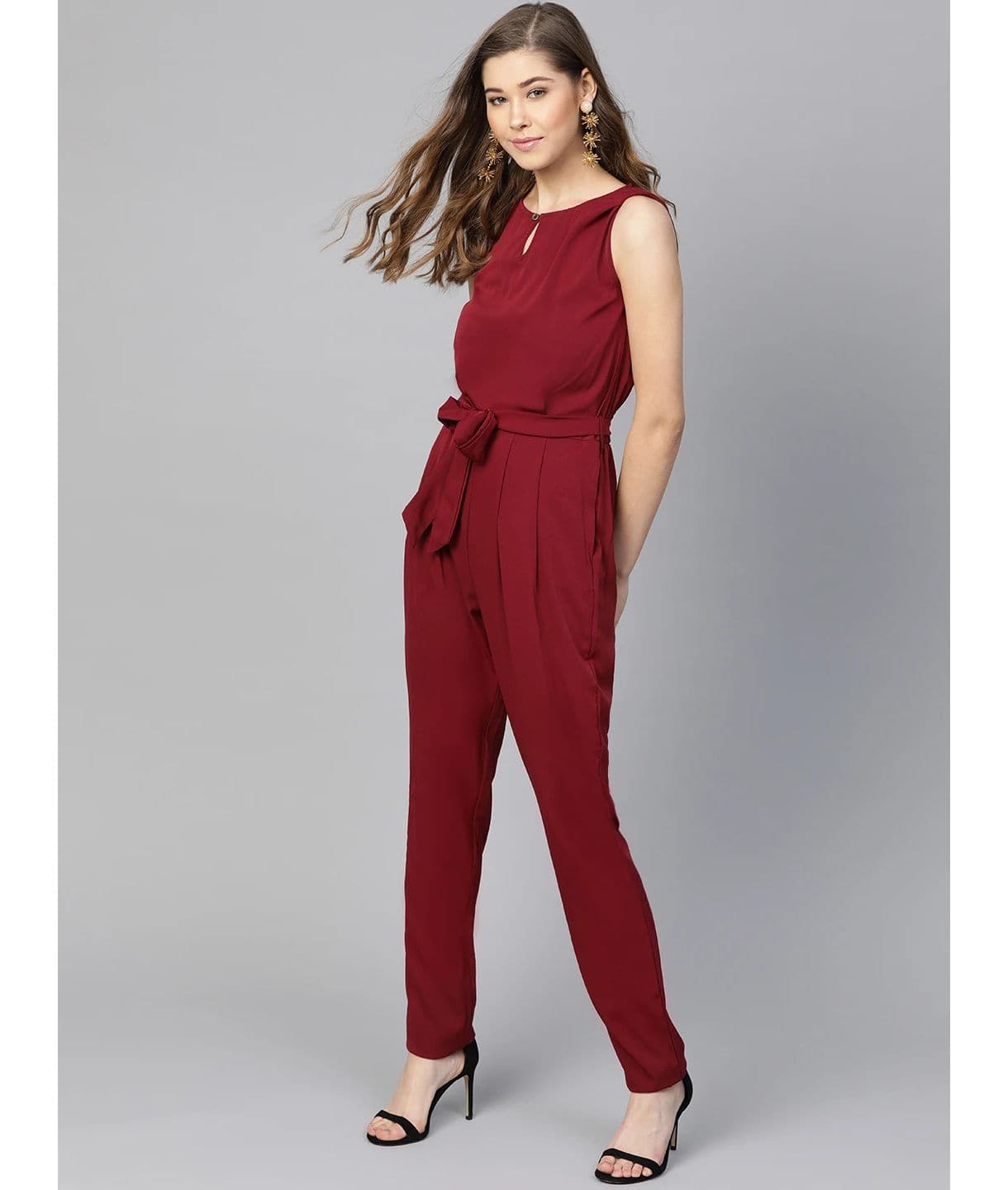 Keyhole Jumpsuit with Belt - Uptownie