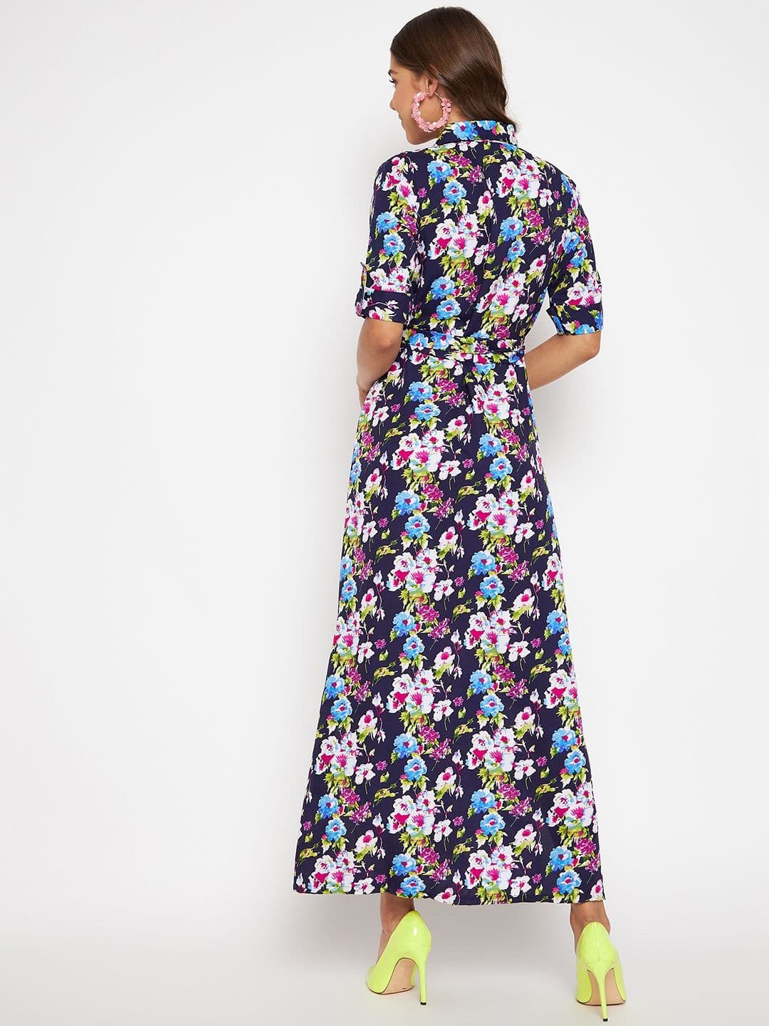 Collar Buttoned Down Shirt Maxi Dress - Uptownie