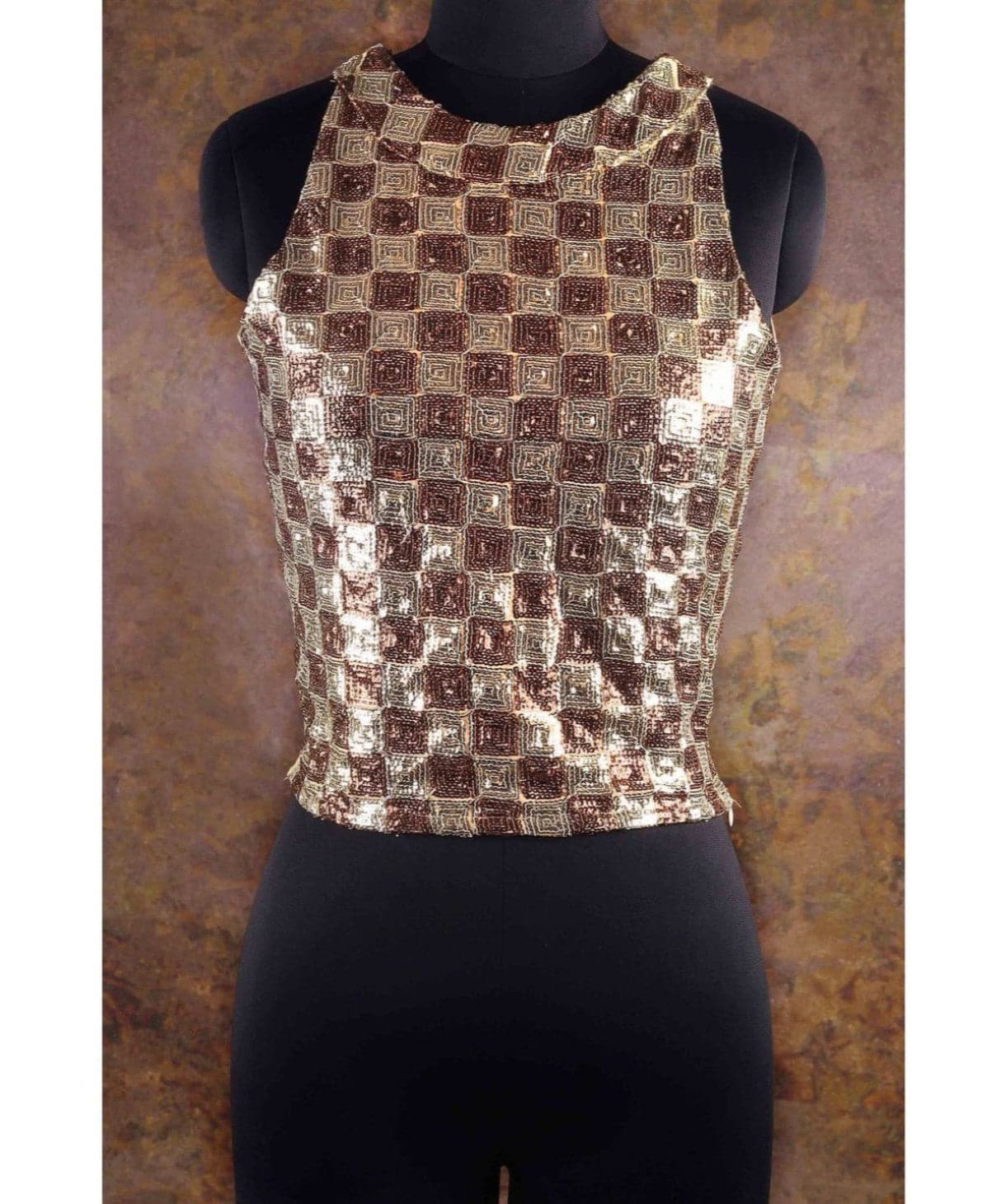 Uptownie X Pearl-Solid Gold Diamond Sequins Top - Uptownie