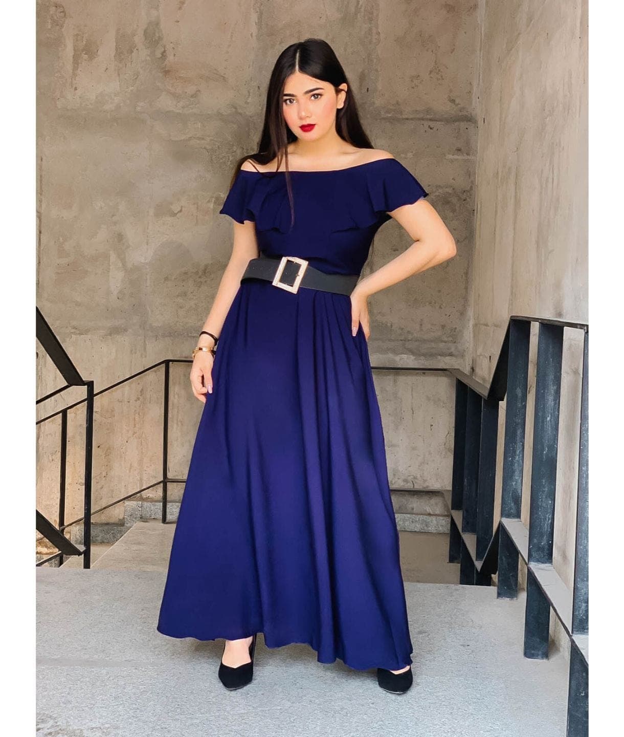 Flared Ruffle Maxi Gown - Uptownie