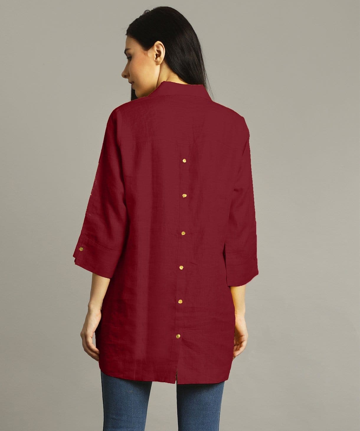 Maroon Polo Neck Linen Tunic - Uptownie