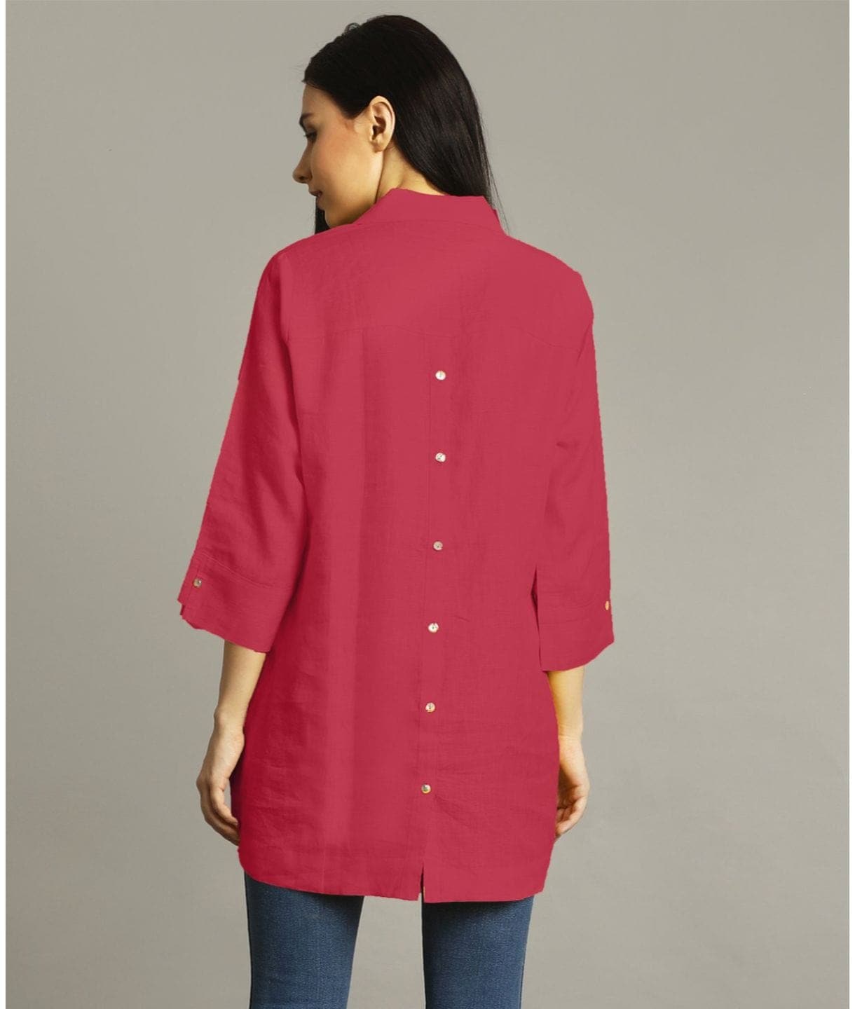 Pink Polo Neck Linen Tunic - Uptownie