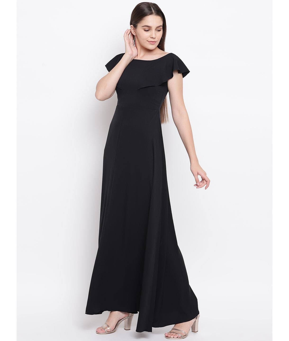 Flared Ruffle Maxi Gown - Uptownie