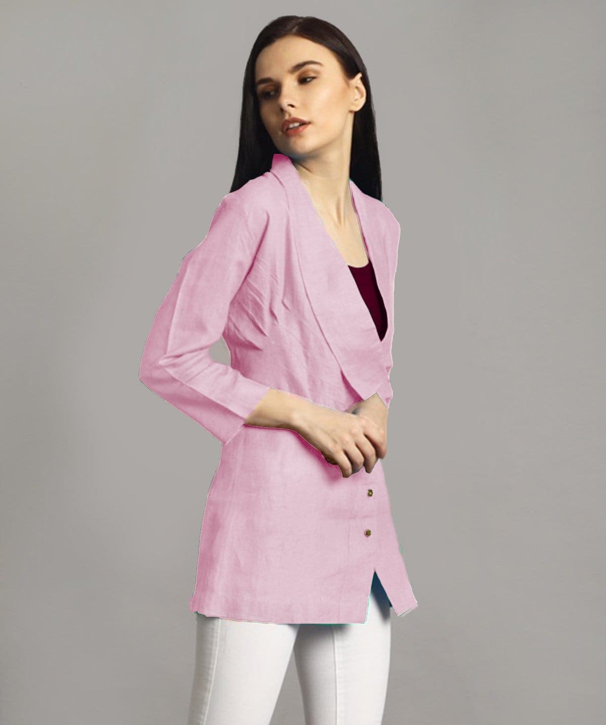 Baby Pink Linen Jacket Style Tunic - Uptownie